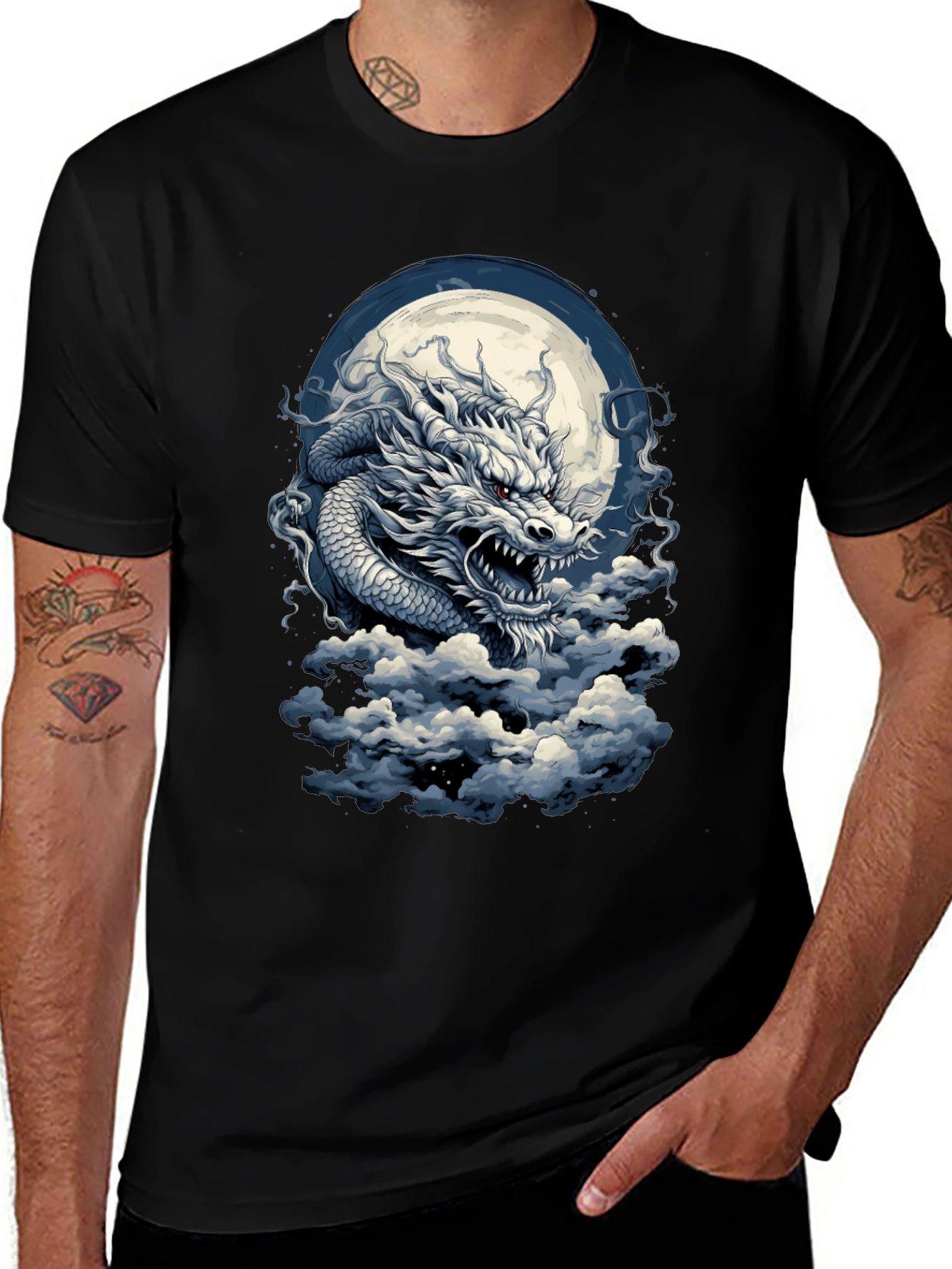 Variant 17 of Dragon Moon Black T-Shirt - Fantasy Graphic Tee