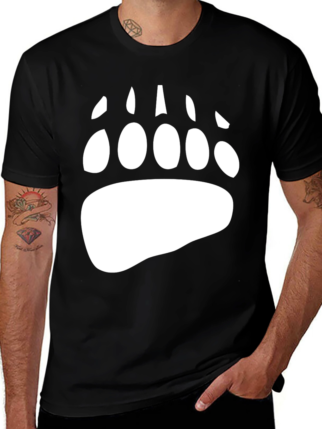Variant 26 of Bear Paw Print Graphic Tee - Black Cotton Blend