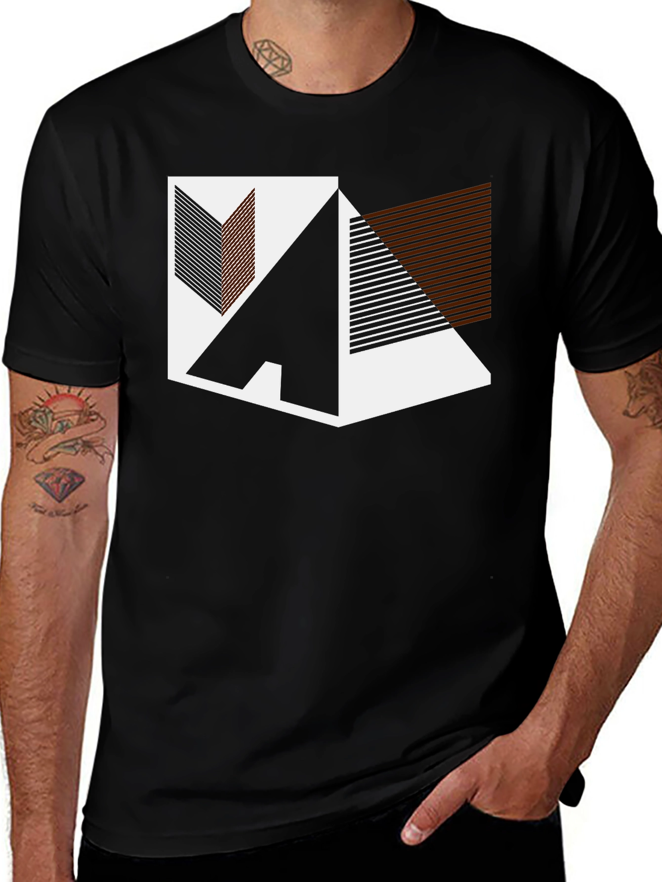 Variant 4 of Geometric Graphic Print Black T-Shirt
