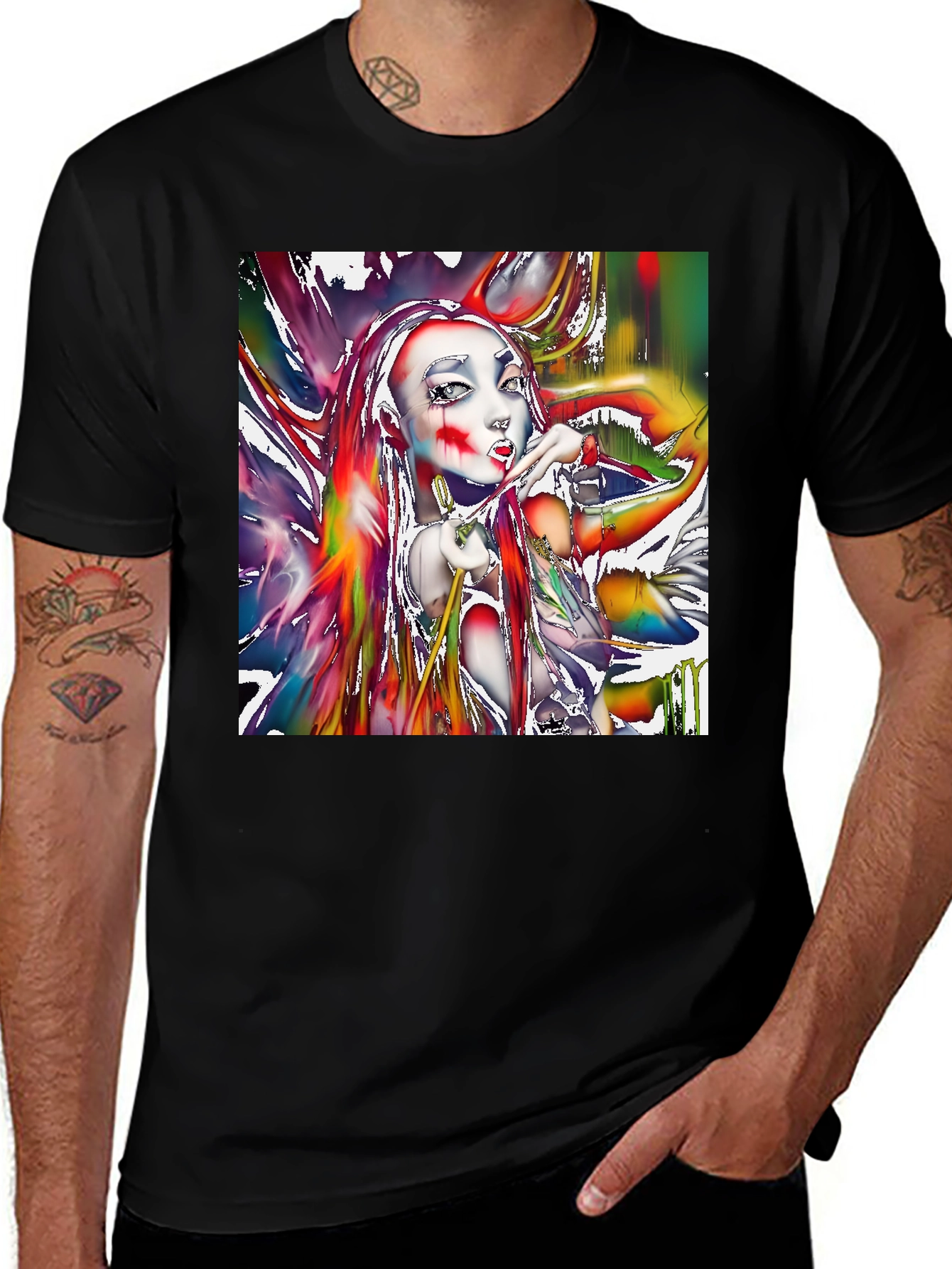Variant 2 of Artistic Girl Print Black T-Shirt