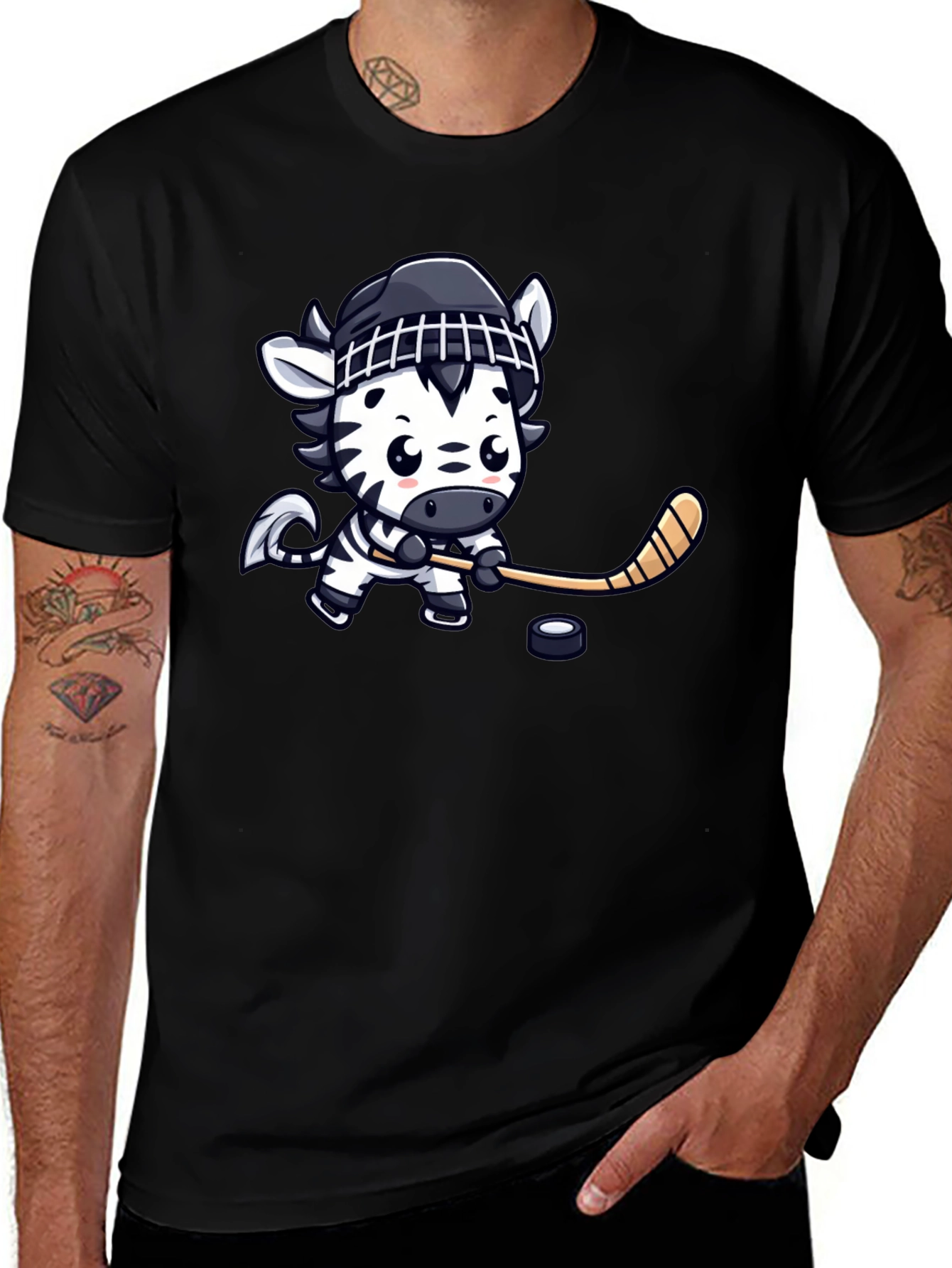 Variant 30 of Zebra Hockey Player Graphic T-Shirt