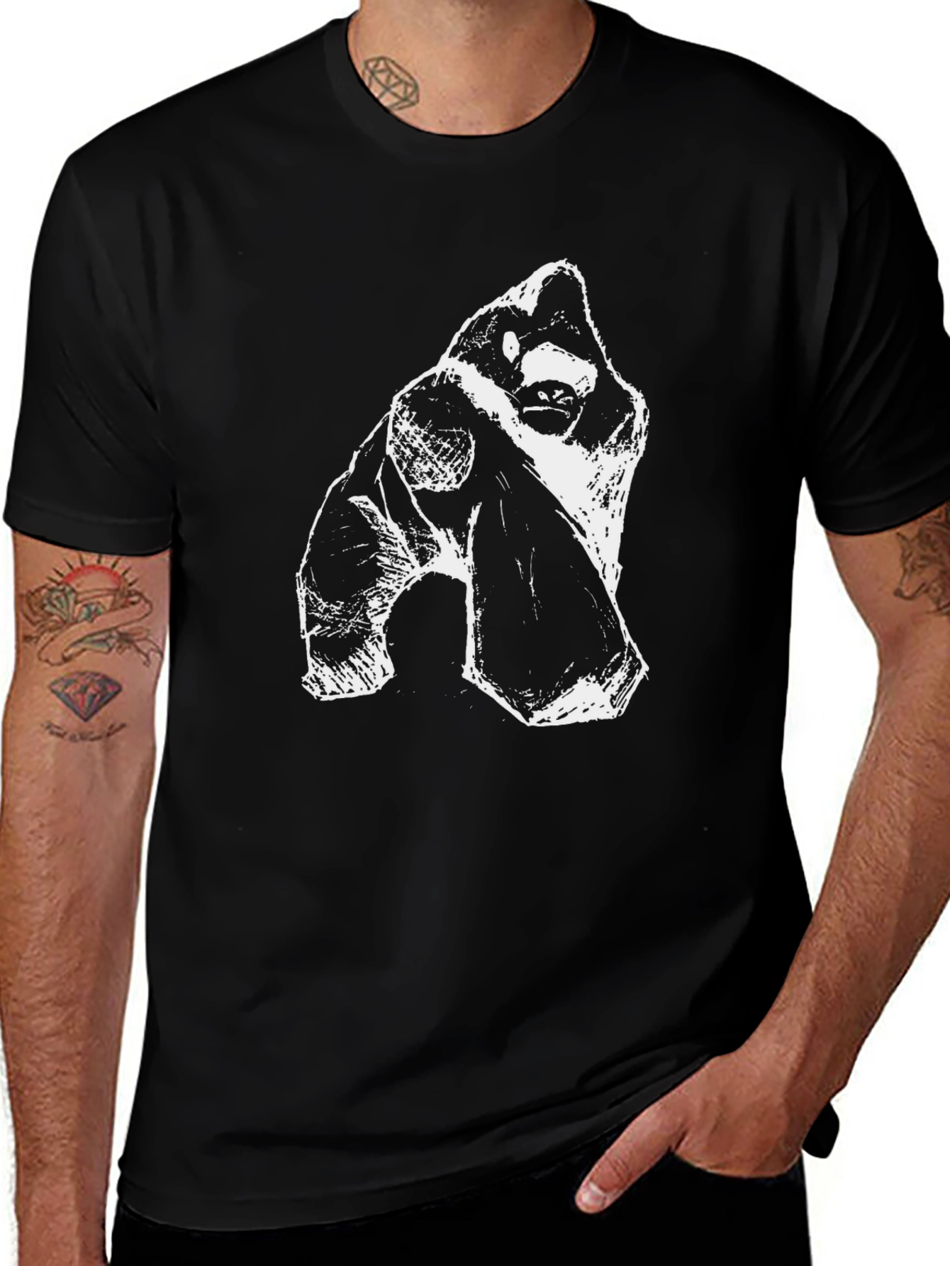 Variant 3 of Abstract Gorilla Graphic Tee - Black Cotton Blend Shirt