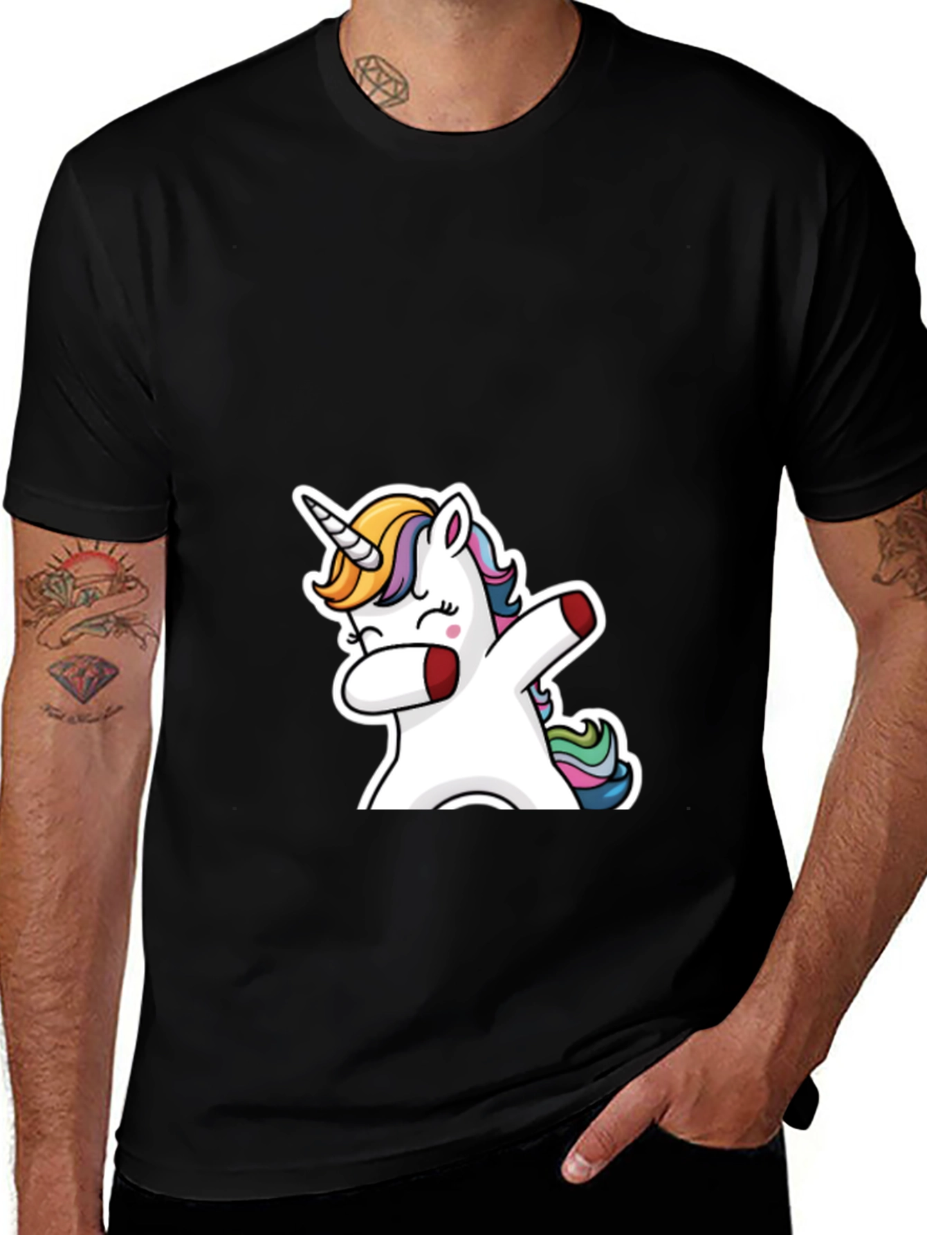 Variant 3 of Dabbing Unicorn Graphic Tee - Black Cotton T-Shirt