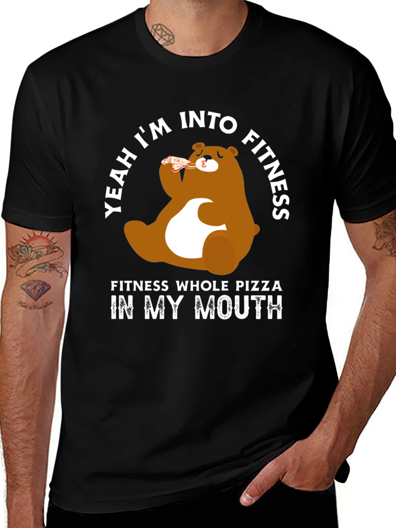 Fitness Whole Pizza Bear T-Shirt