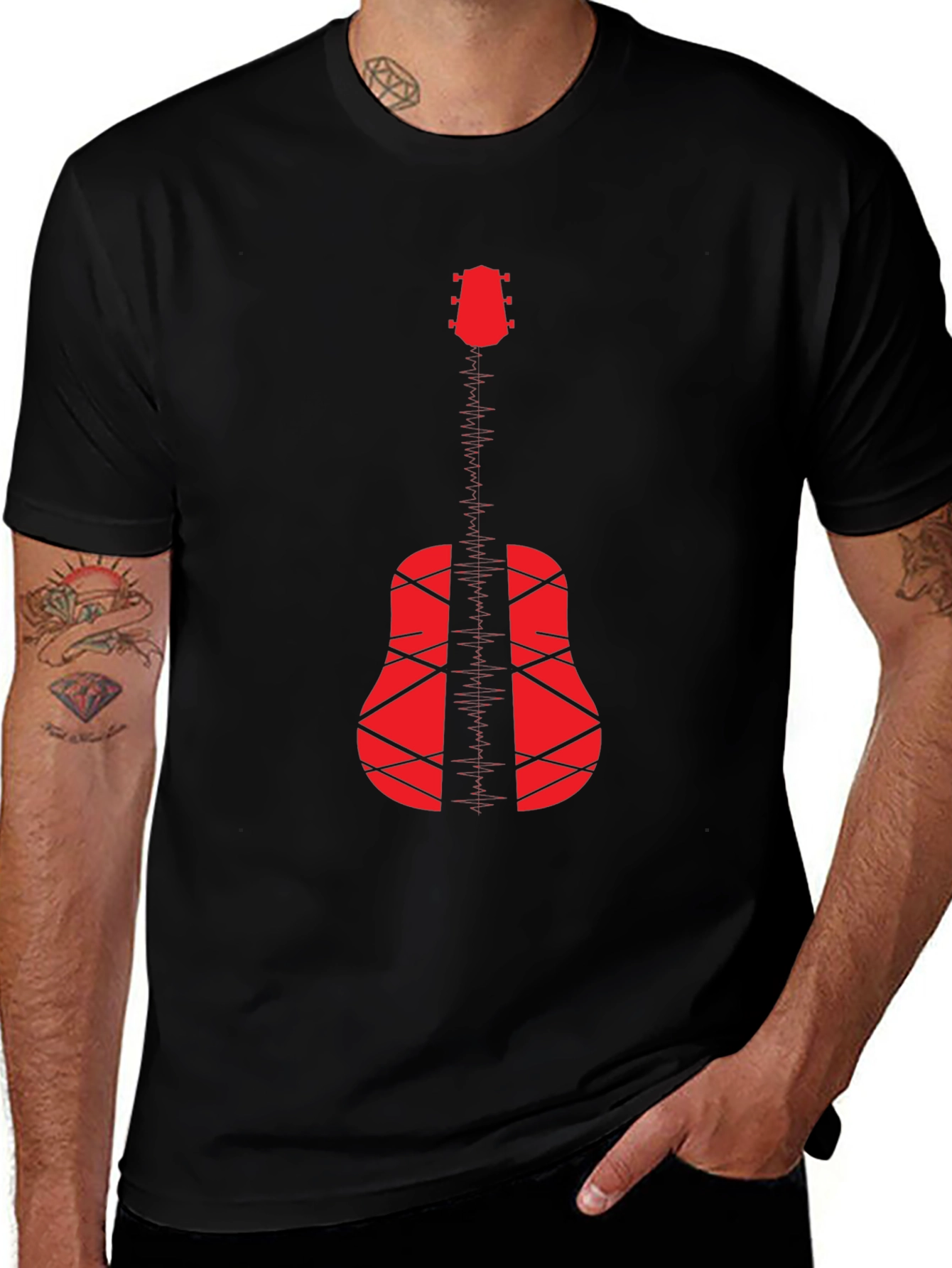 Variant 22 of Acoustic Guitar Graphic T-Shirt - Black