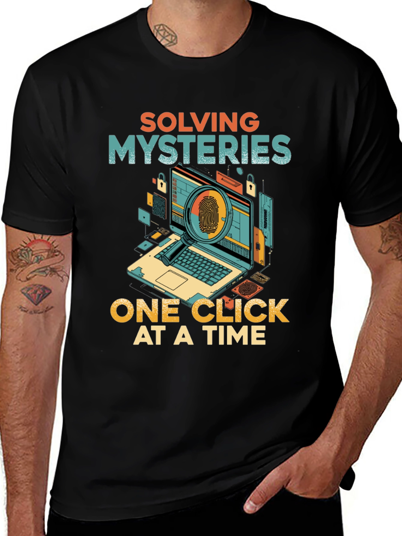 Variant 17 of Solving Mysteries Tee - One Click at a Time