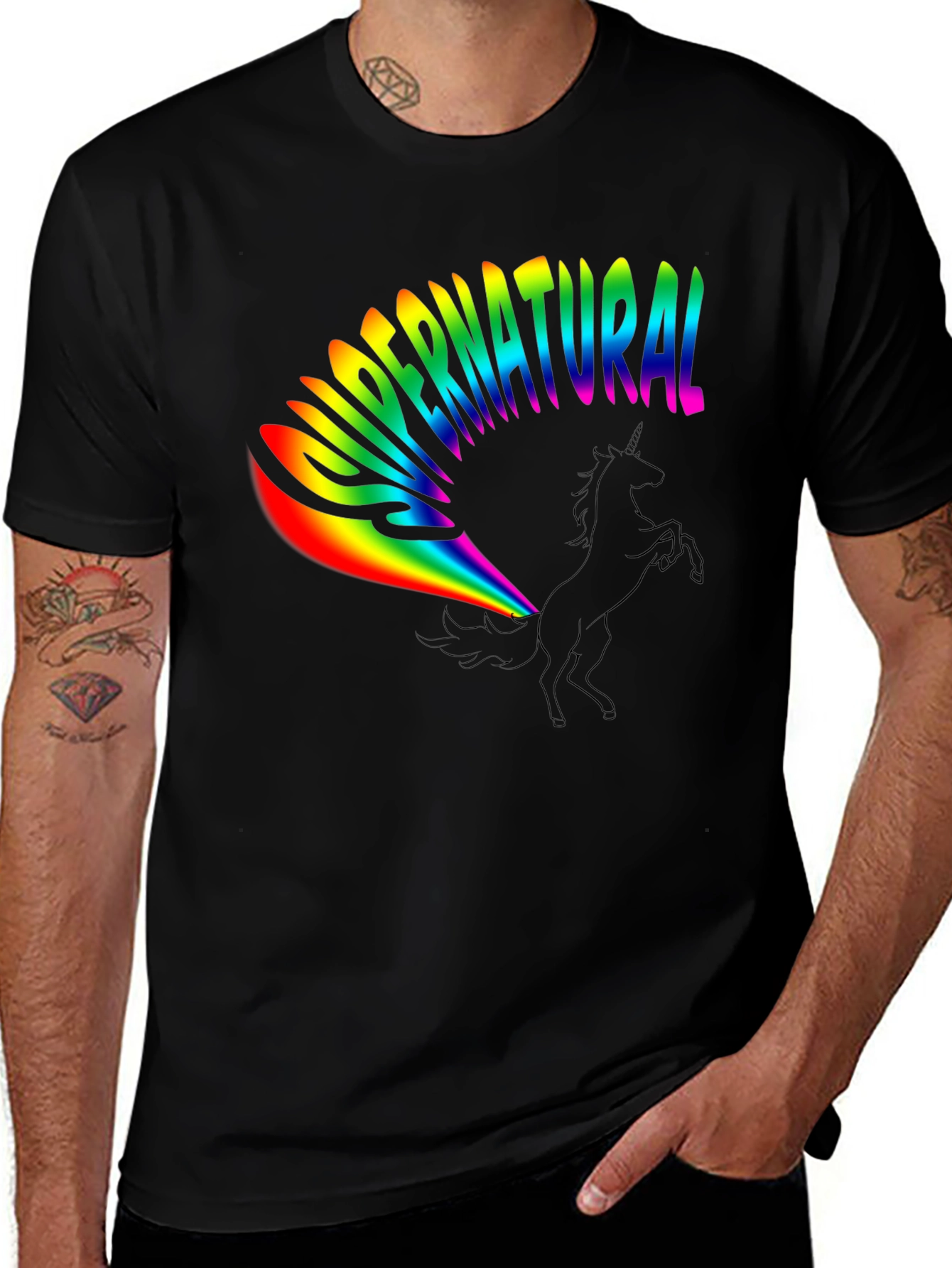 Variant 11 of Rainbow Supernatural Unicorn Black T-Shirt