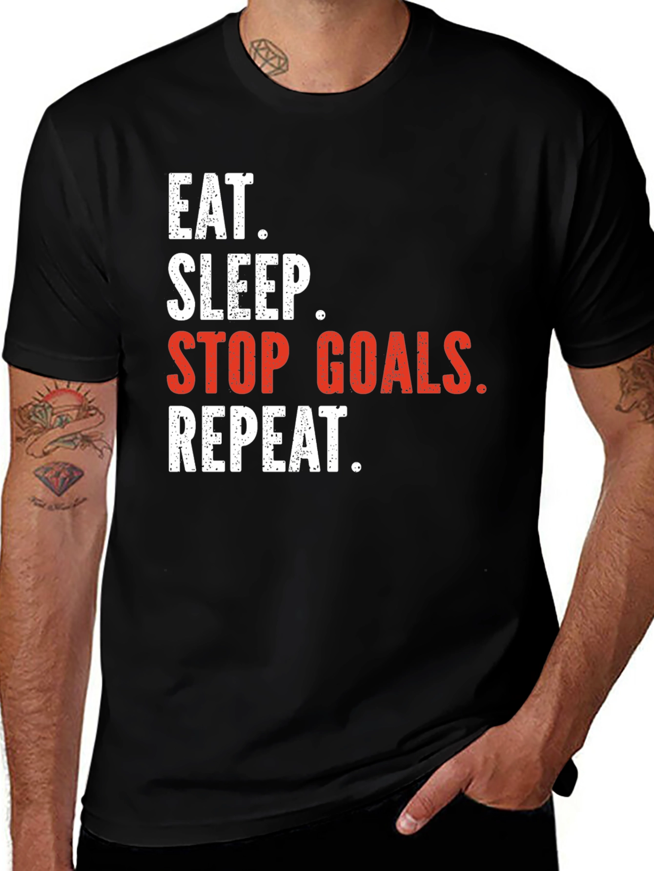 Variant 23 of Eat Sleep Stop Goals Repeat T-Shirt