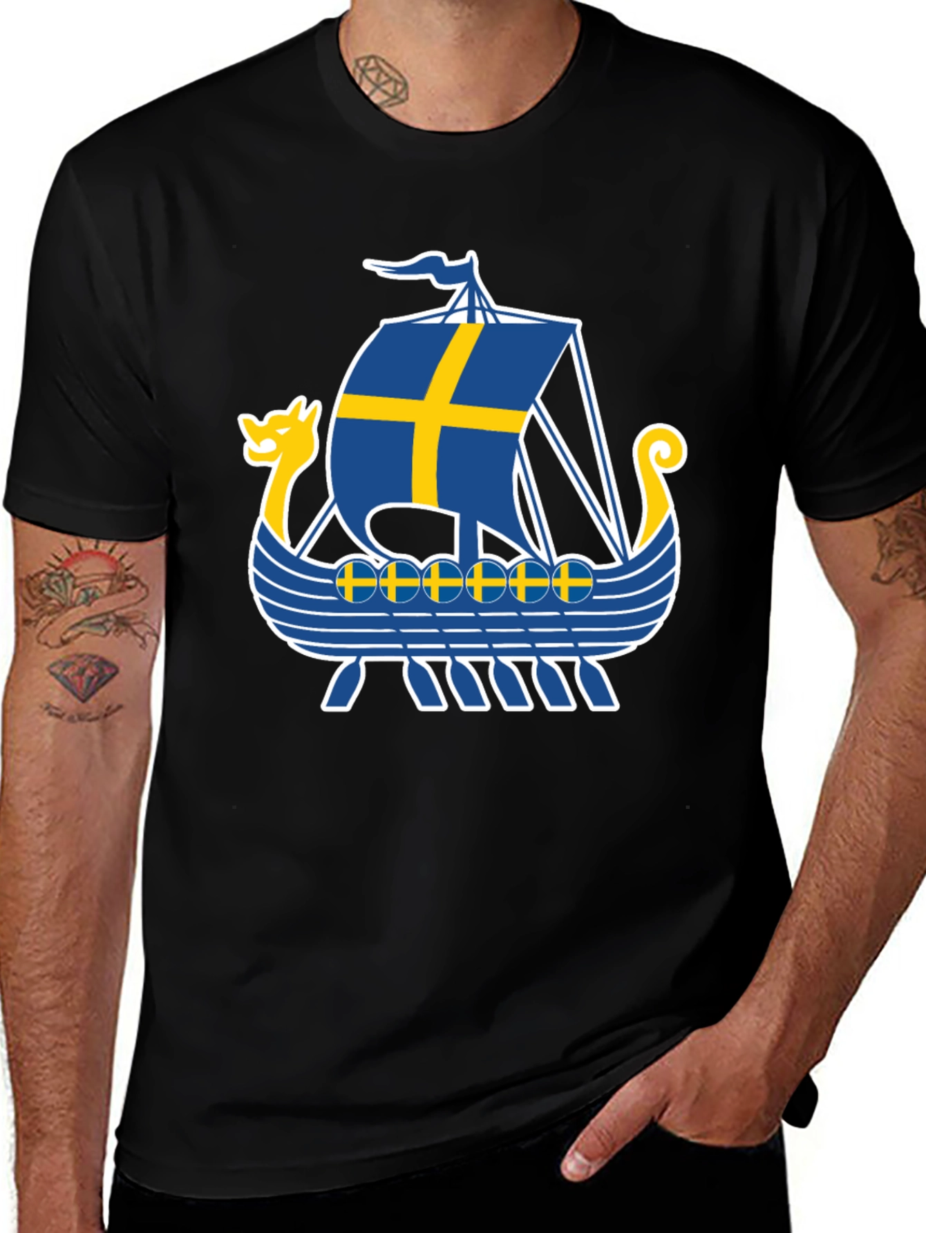 Sweden Viking Ship T-Shirt - Black, Graphic Tee