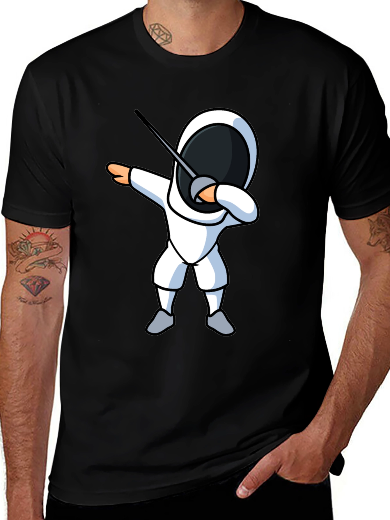 Variant 17 of Fencing Dabbing T-Shirt - Black Graphic Tee