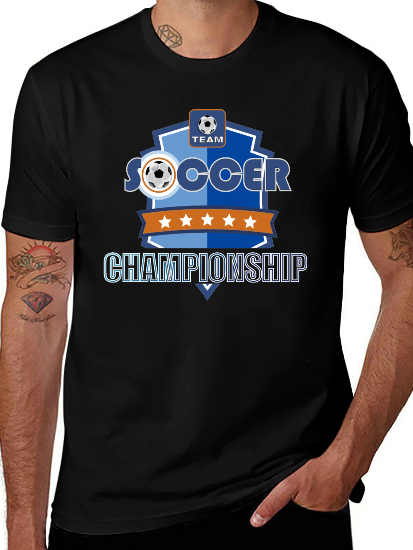 Variant 12 of Soccer Championship Black T-Shirt for Team Sports