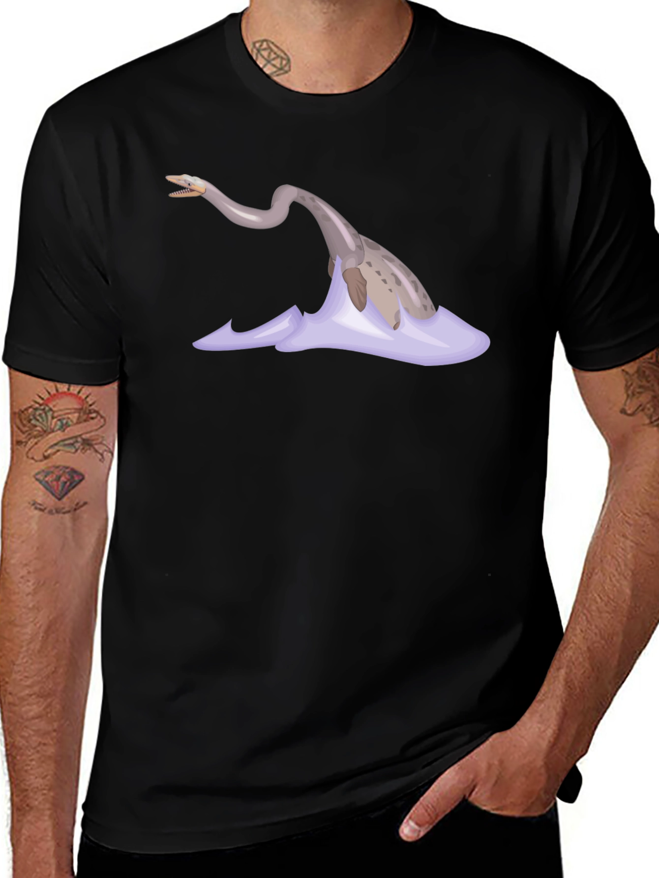 Loch Ness Monster Graphic Tee - Black Cotton Comfort