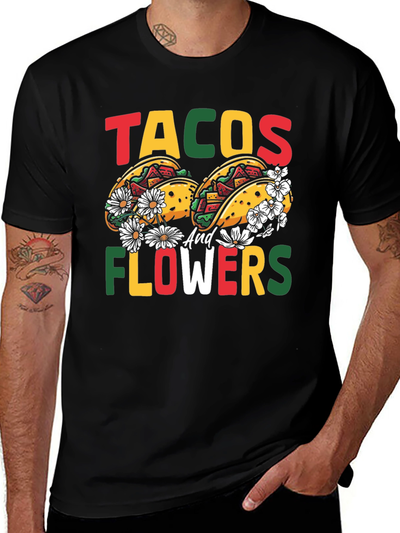 Variant 19 of Tacos and Flowers Graphic T-Shirt - Fun Foodie Tee