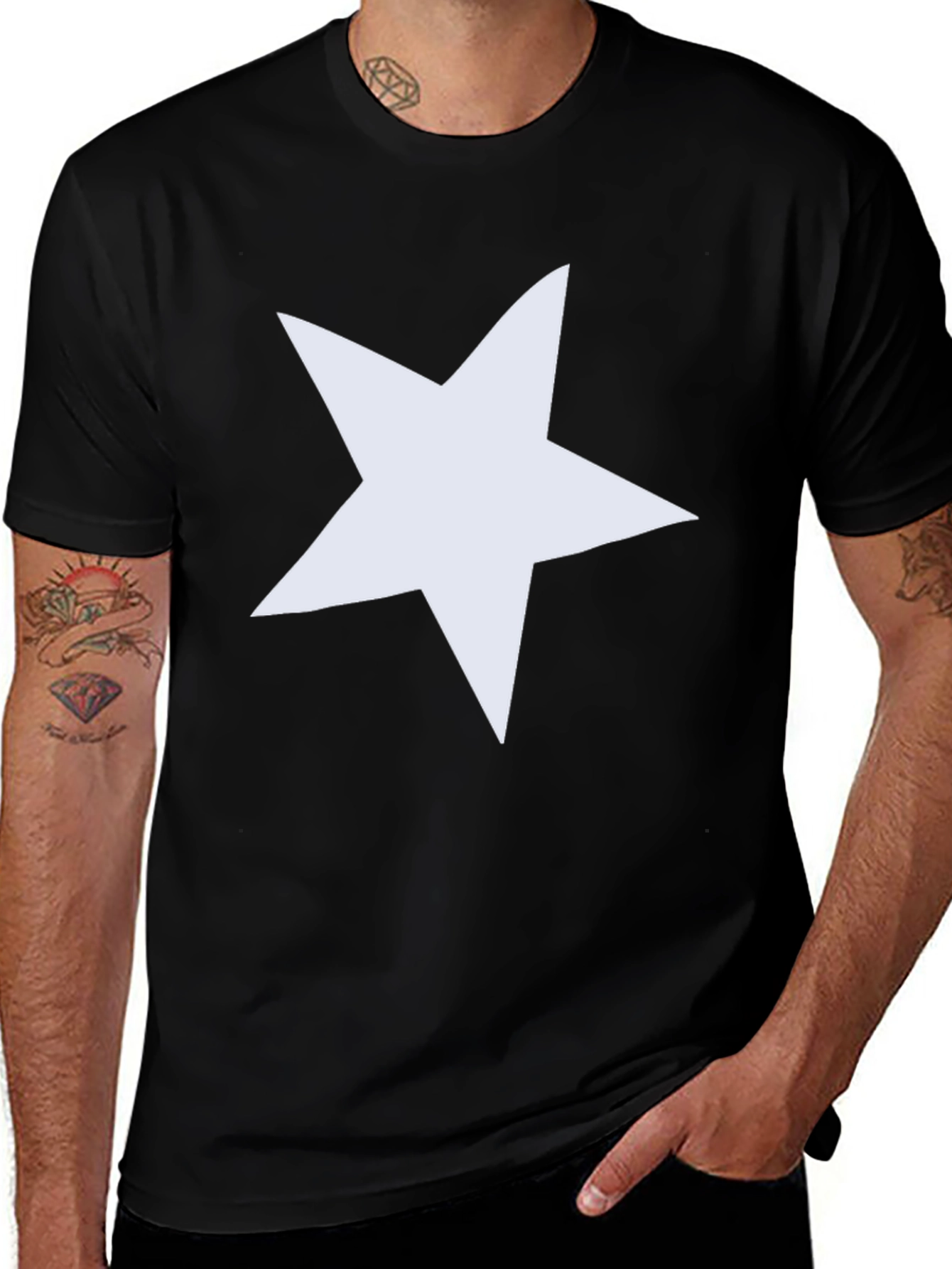 Variant 29 of Bold Star Graphic Tee - Black Cotton Casual