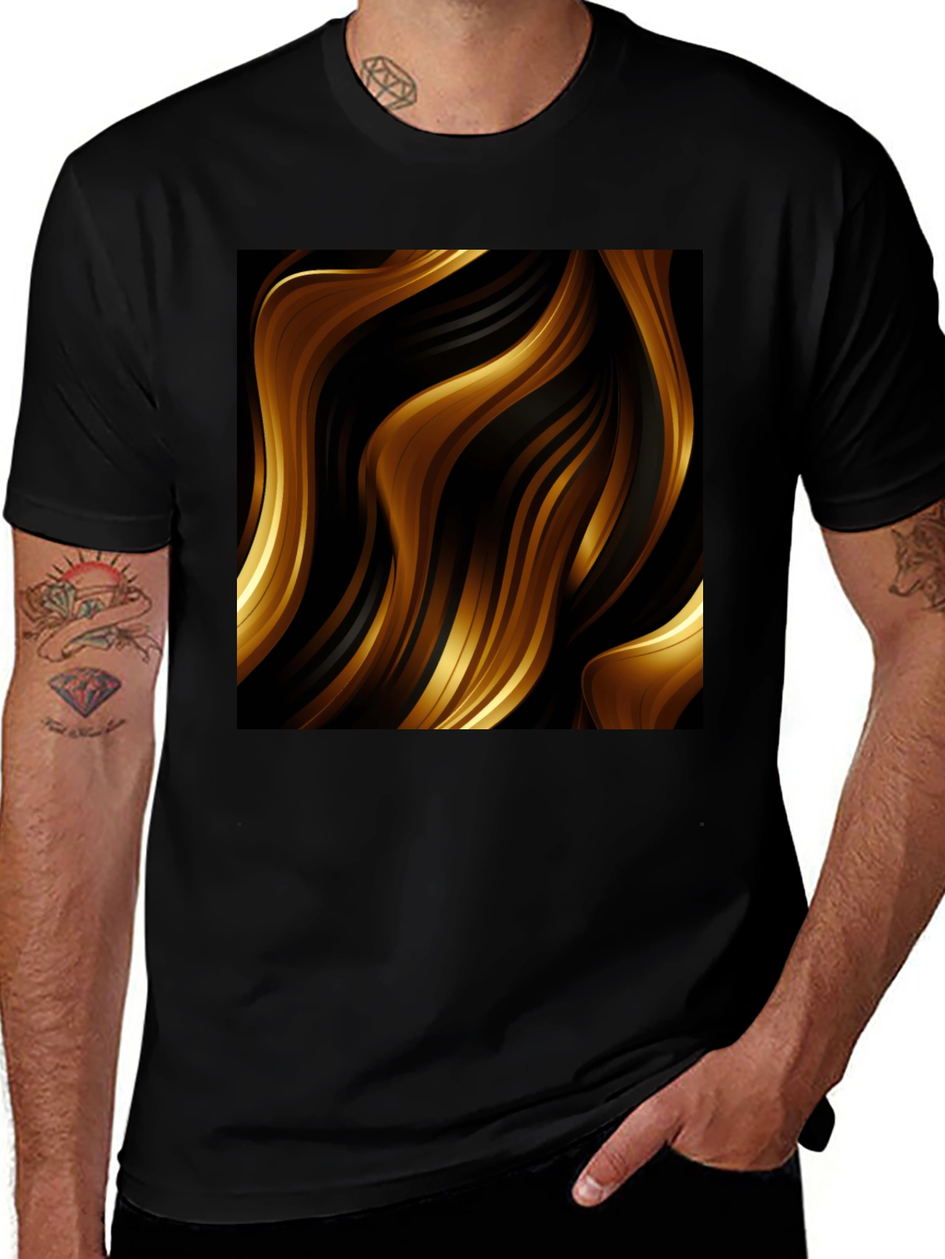 Variant 19 of Abstract Waves Graphic Black T-Shirt