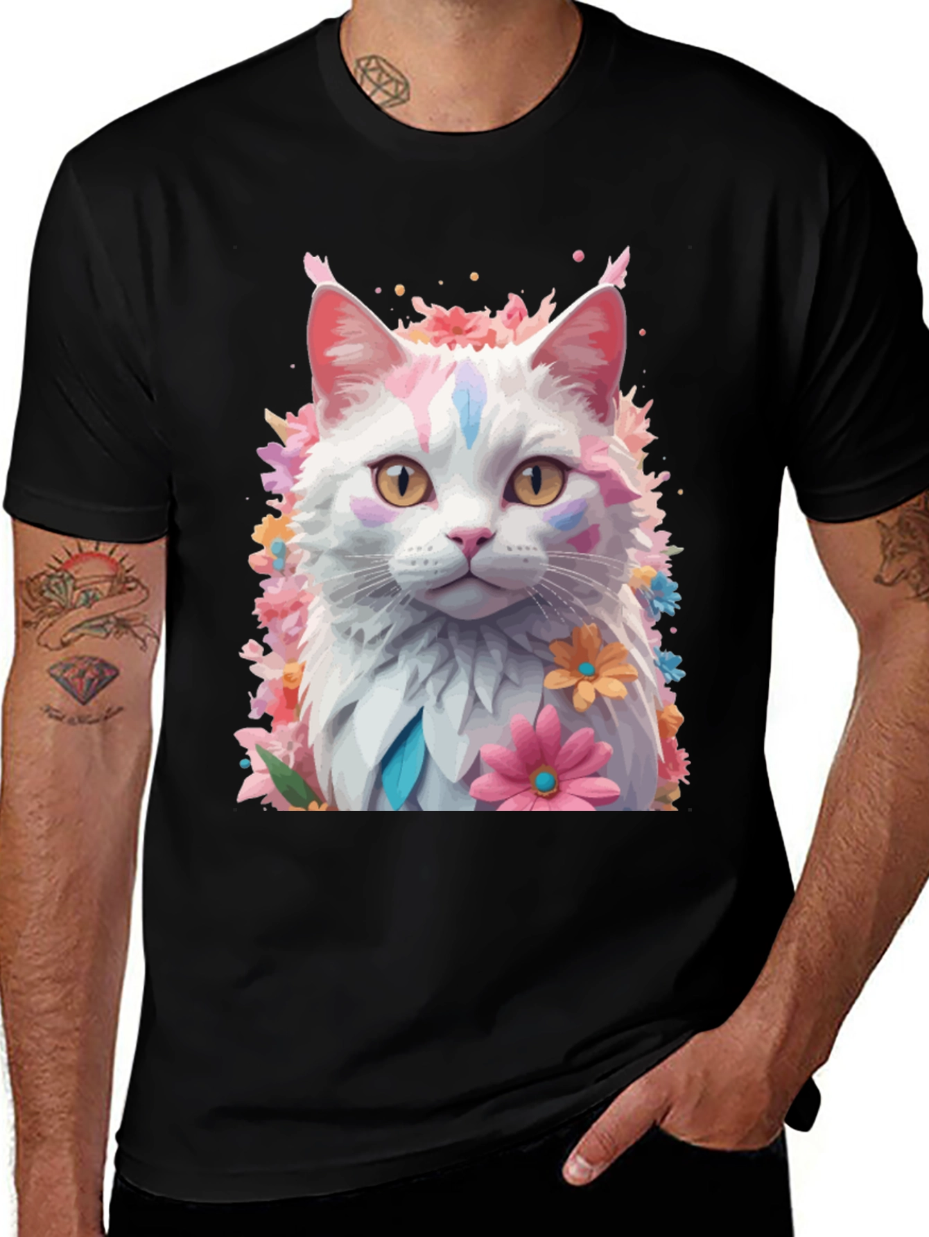 Variant 26 of Floral Cat T-Shirt - Artistic Graphic Tee