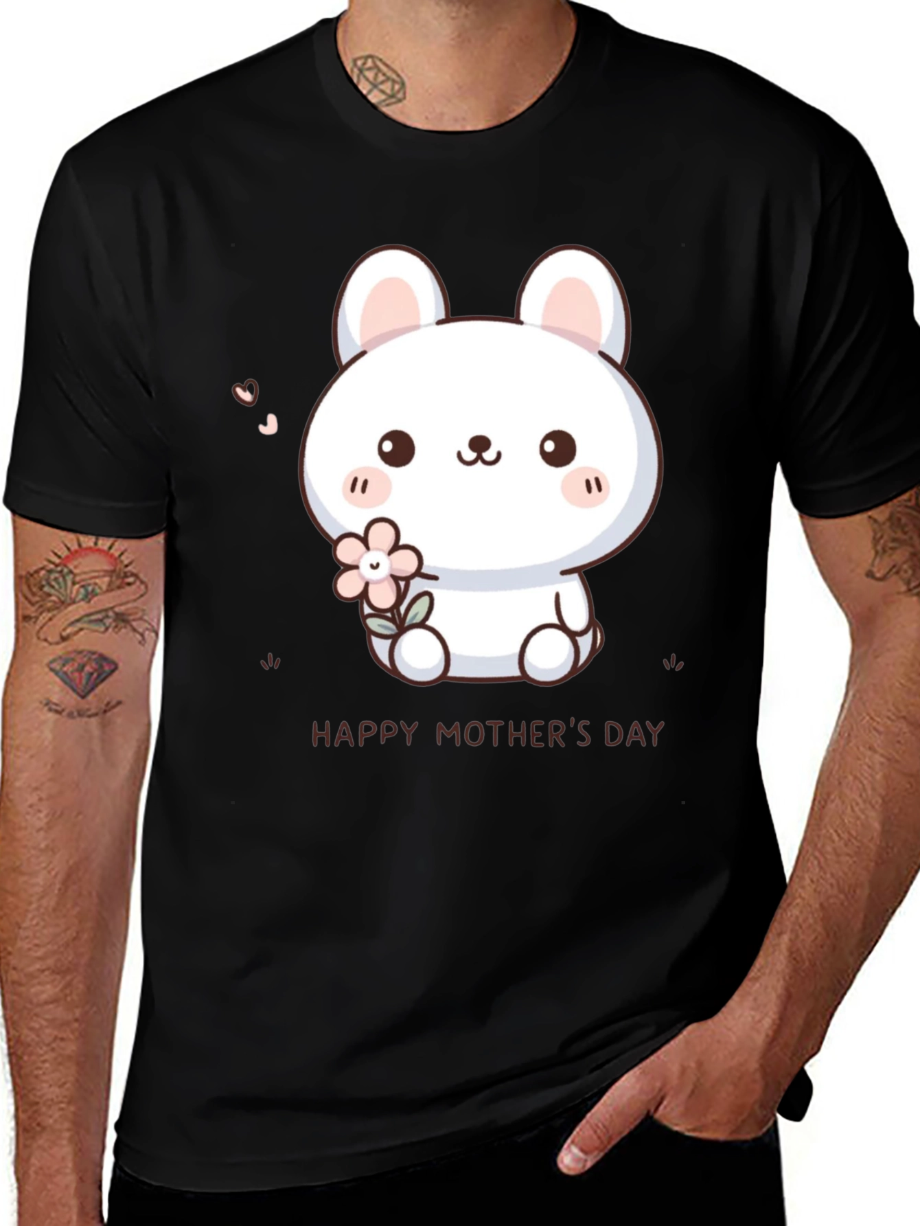 Variant 20 of Cute Bunny Happy Mother's Day Black T-Shirt