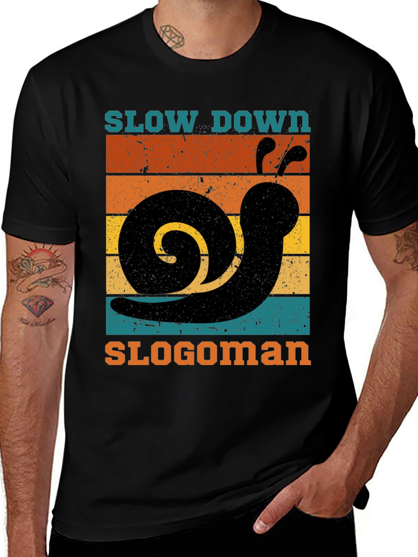 Variant 21 of Retro Slow Down Slogoman Snail T-Shirt