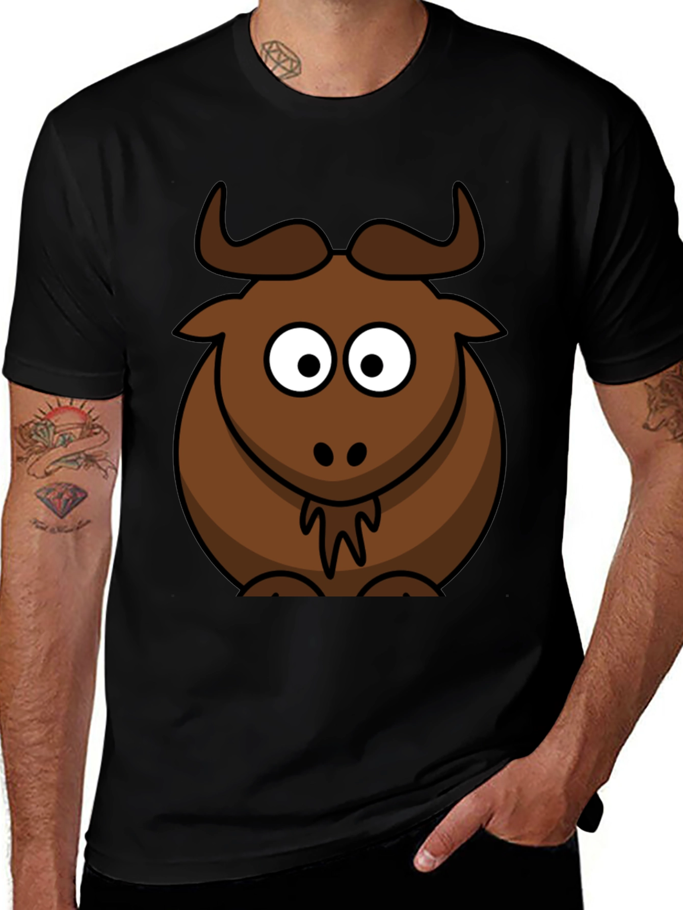 Variant 30 of Cartoon Bull Graphic Tee - Black Cotton T-Shirt