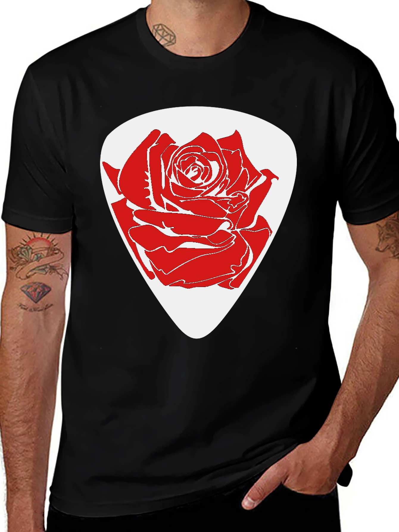Rose Guitar Pick T-Shirt - Black