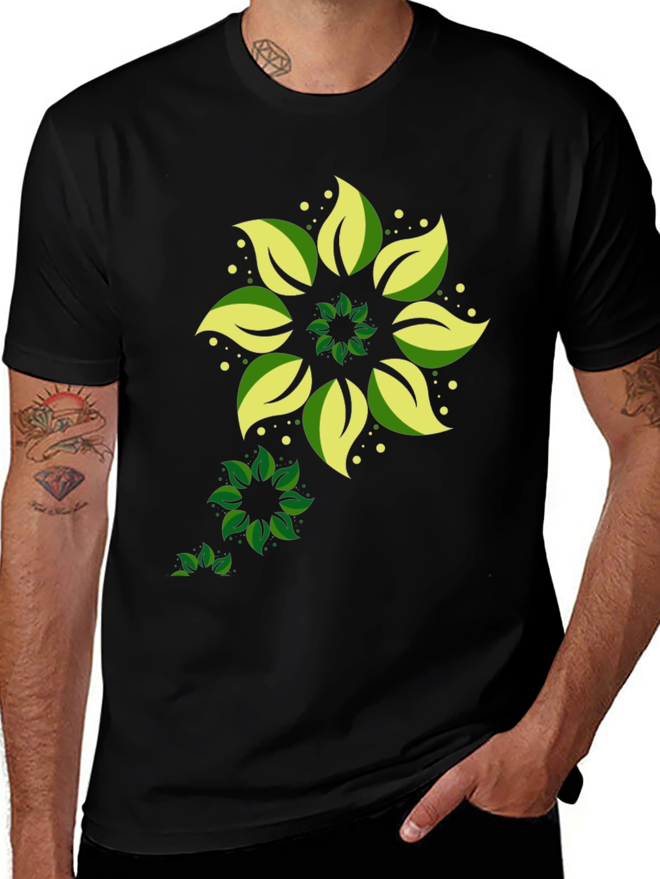 Leaf Mandala Graphic Black T-Shirt