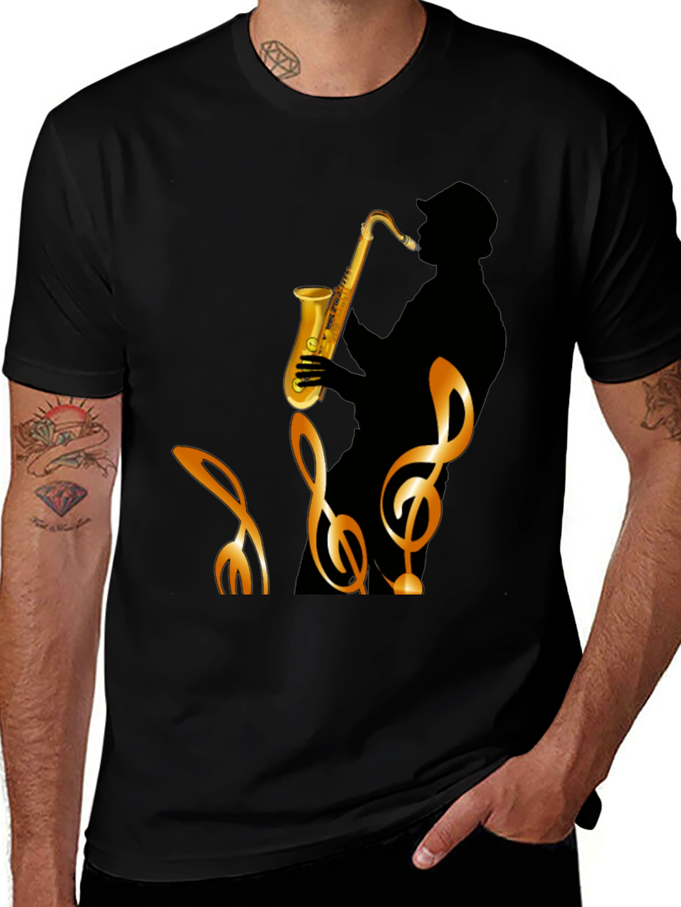 Variant 18 of Saxophone Silhouette Graphic Tee - Men's Black T-Shirt