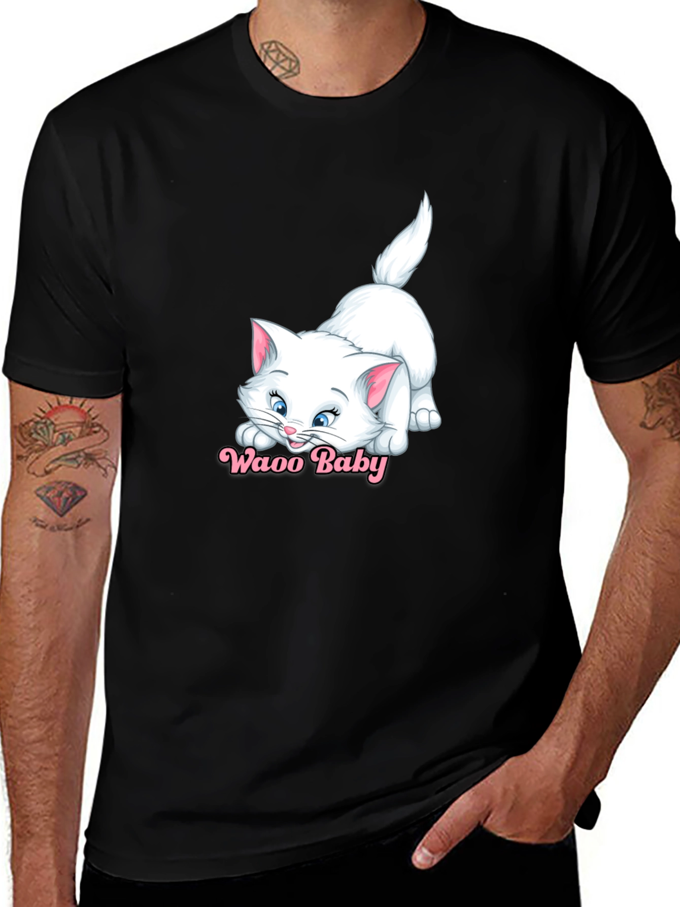 Variant 5 of Waao Baby Cat Graphic Tee - Black