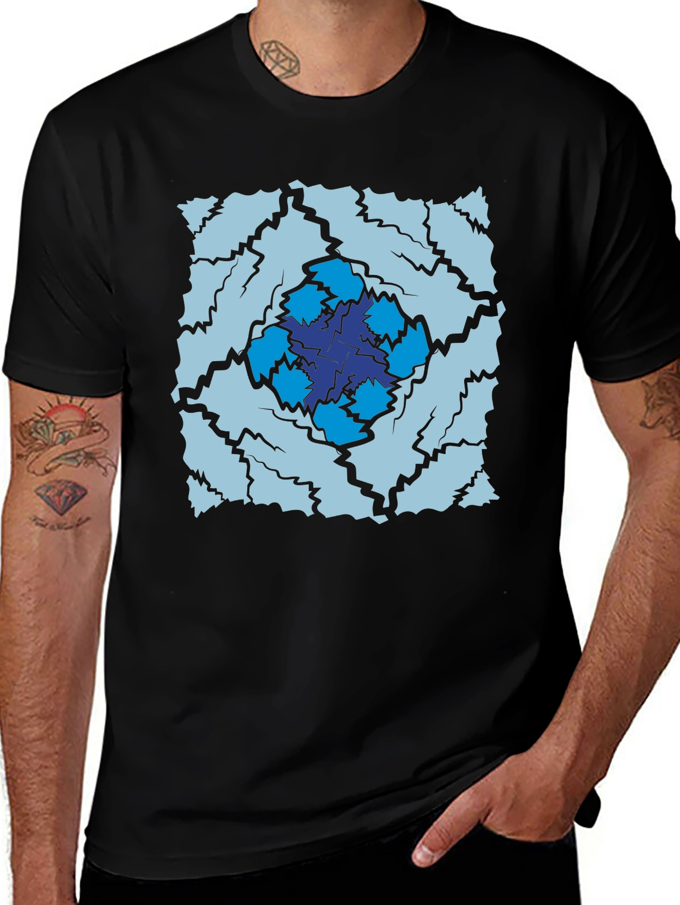 Variant 16 of Abstract Geometric Graphic Print Black T-Shirt