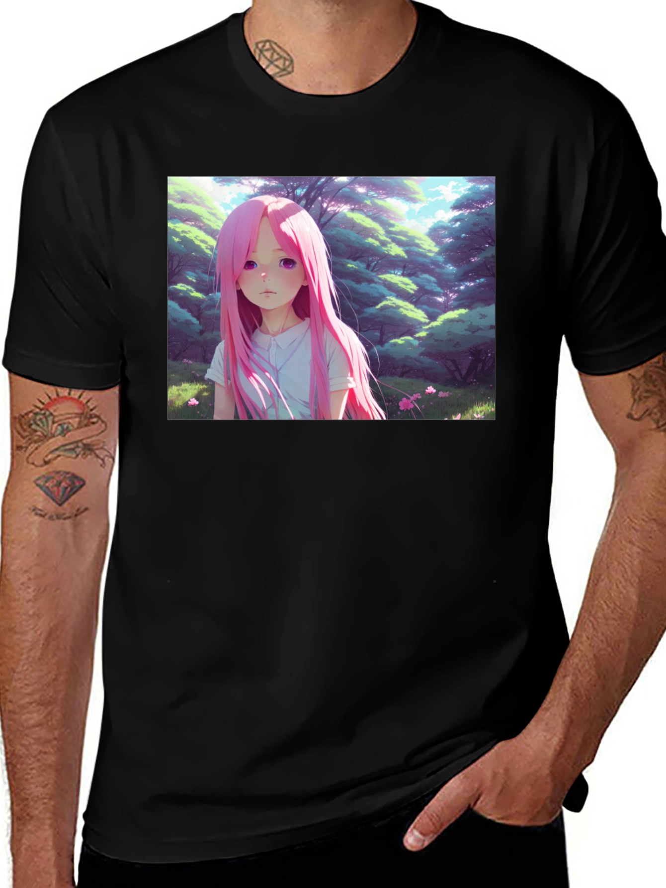 Variant 29 of Anime Girl Graphic Black Tee