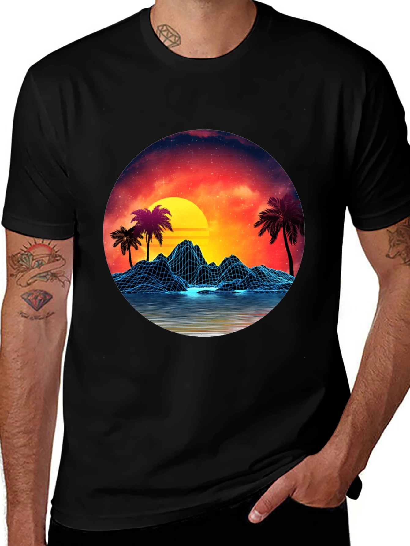 Variant 30 of Retro Sunset Graphic Tee - Synthwave Design