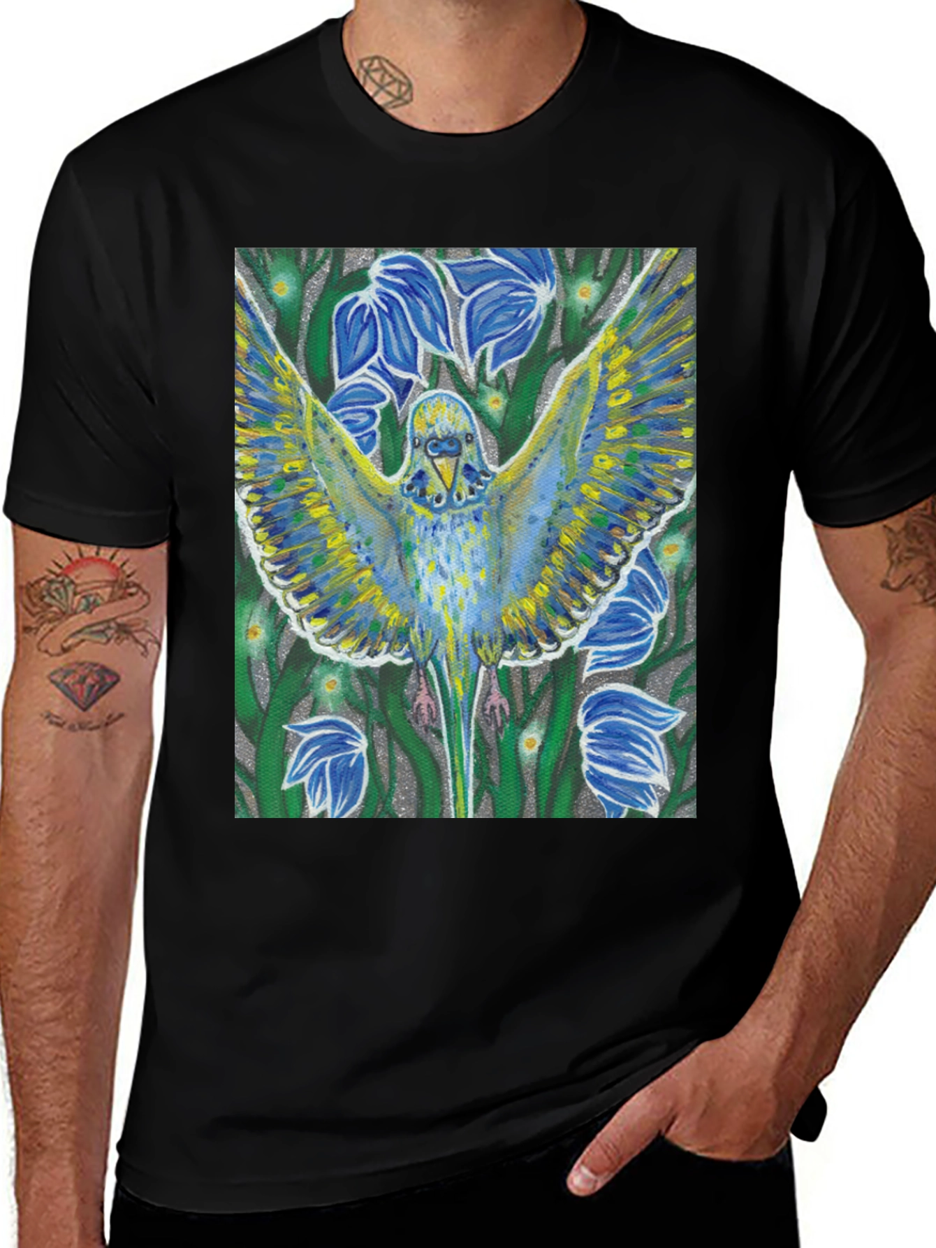 Variant 15 of Parrot Print Tee - Unique Artistic Design