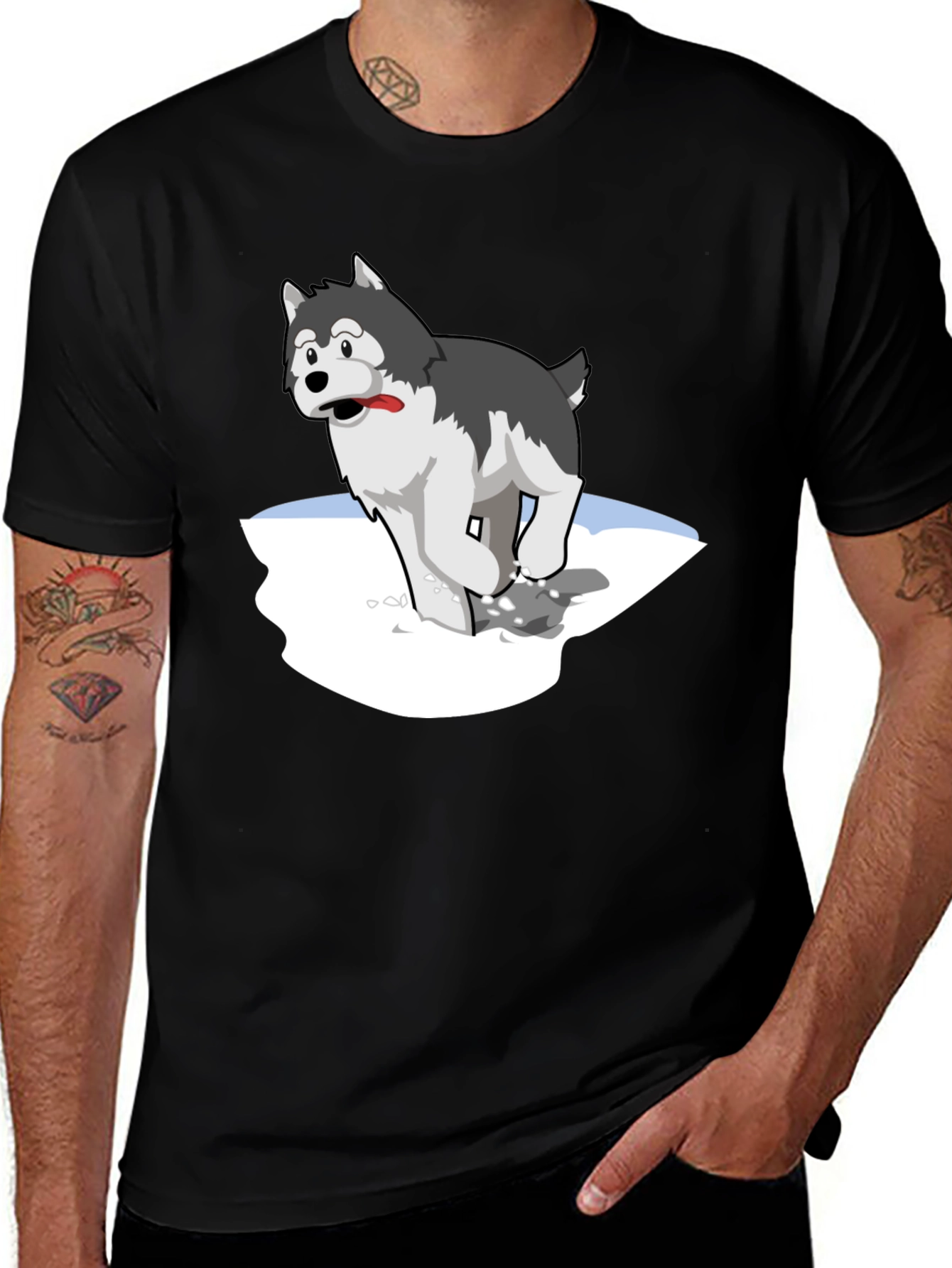 Variant 27 of Cartoon Husky on Black T-Shirt