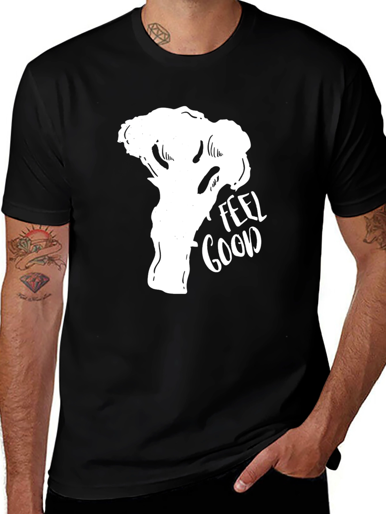 Variant 9 of Feel Good Broccoli Graphic Tee - Black Cotton T-Shirt