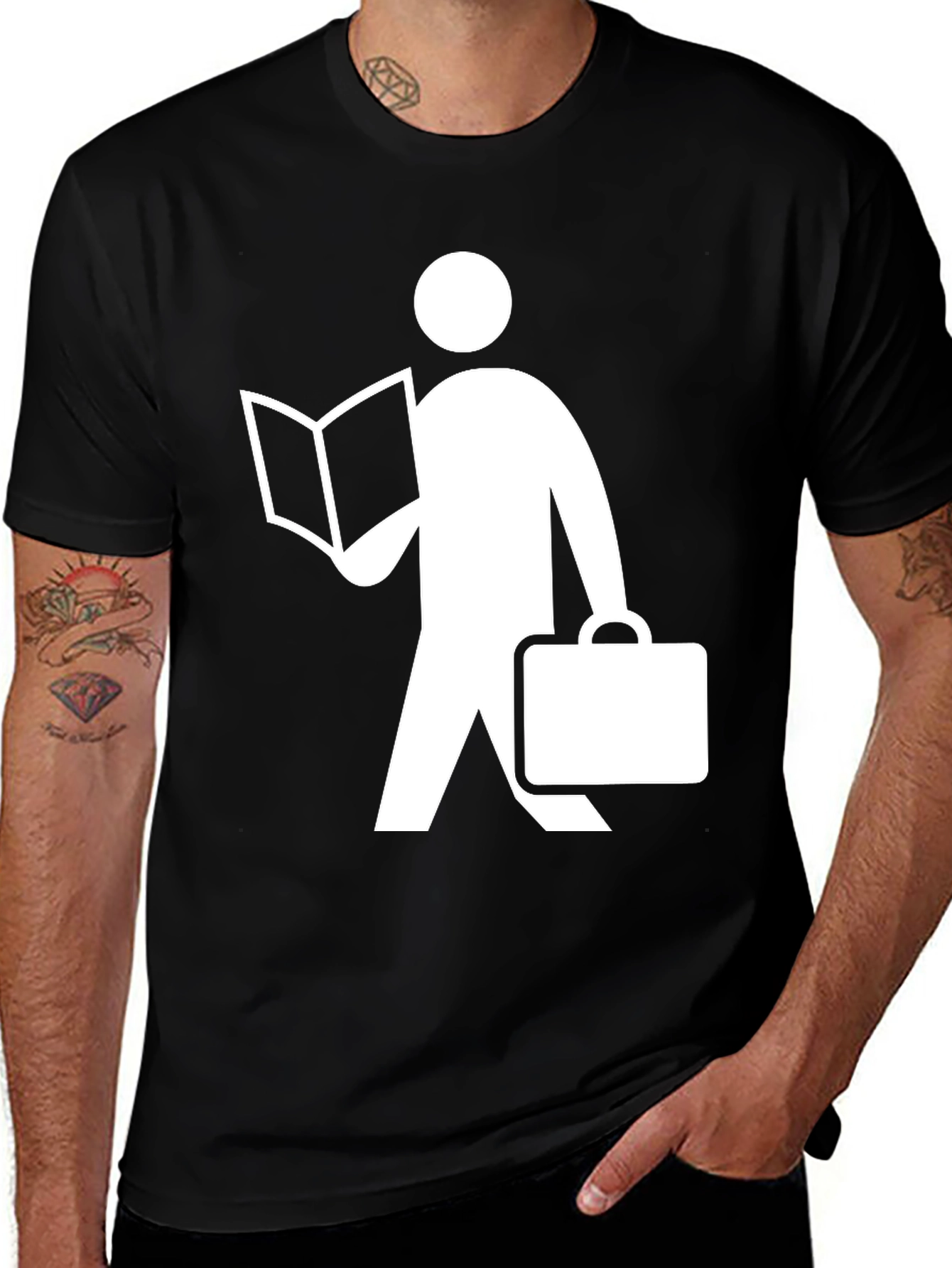 Variant 5 of Reader & Briefcase Graphic Tee - Black