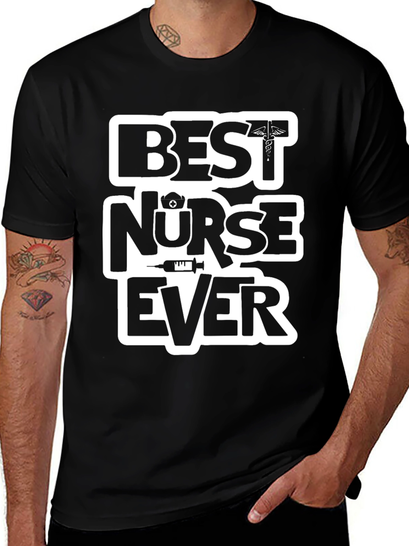 Variant 20 of Best Nurse Ever Graphic Tee - Black