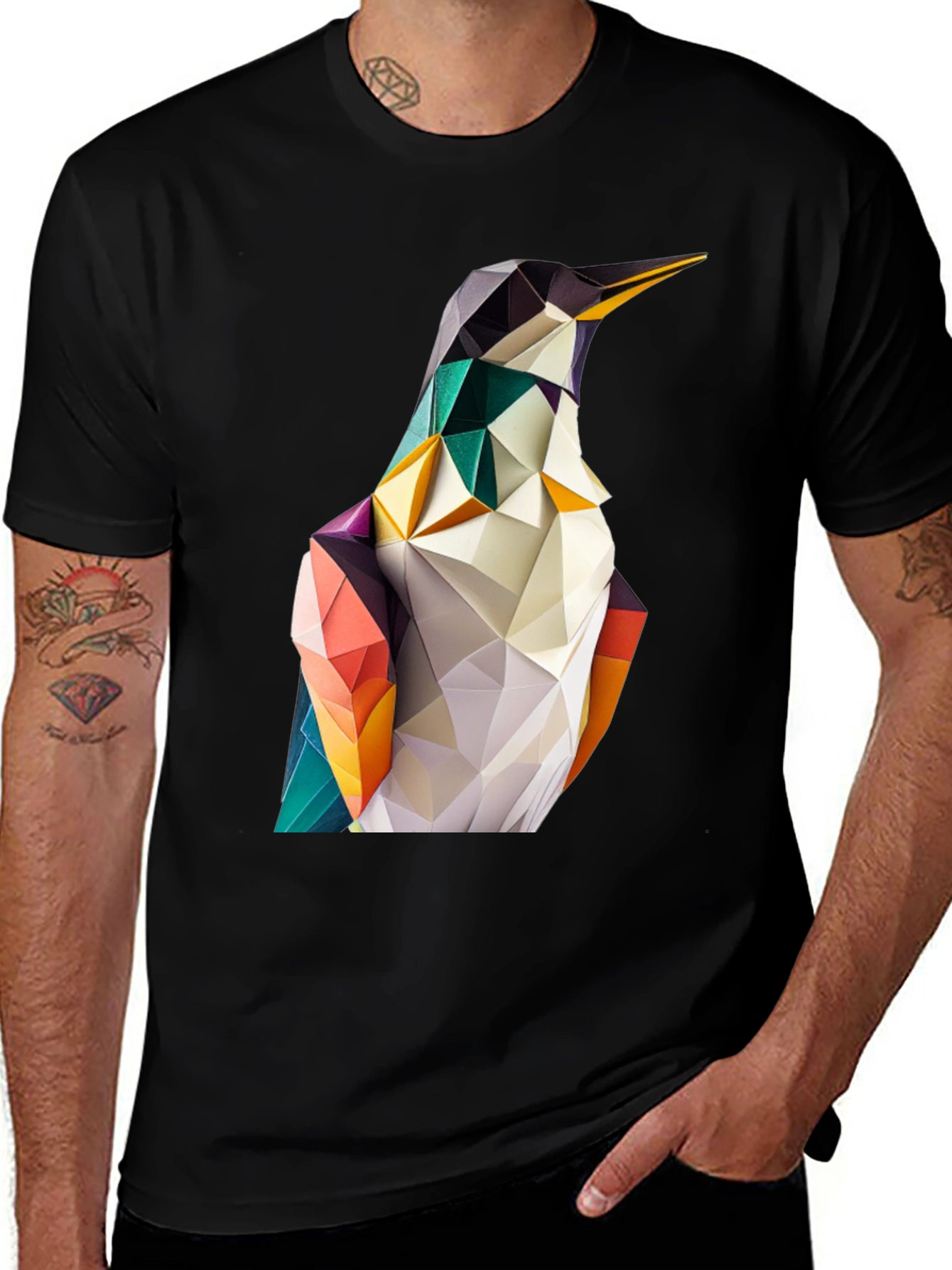 Variant 25 of Geometric Penguin Graphic Black T-Shirt