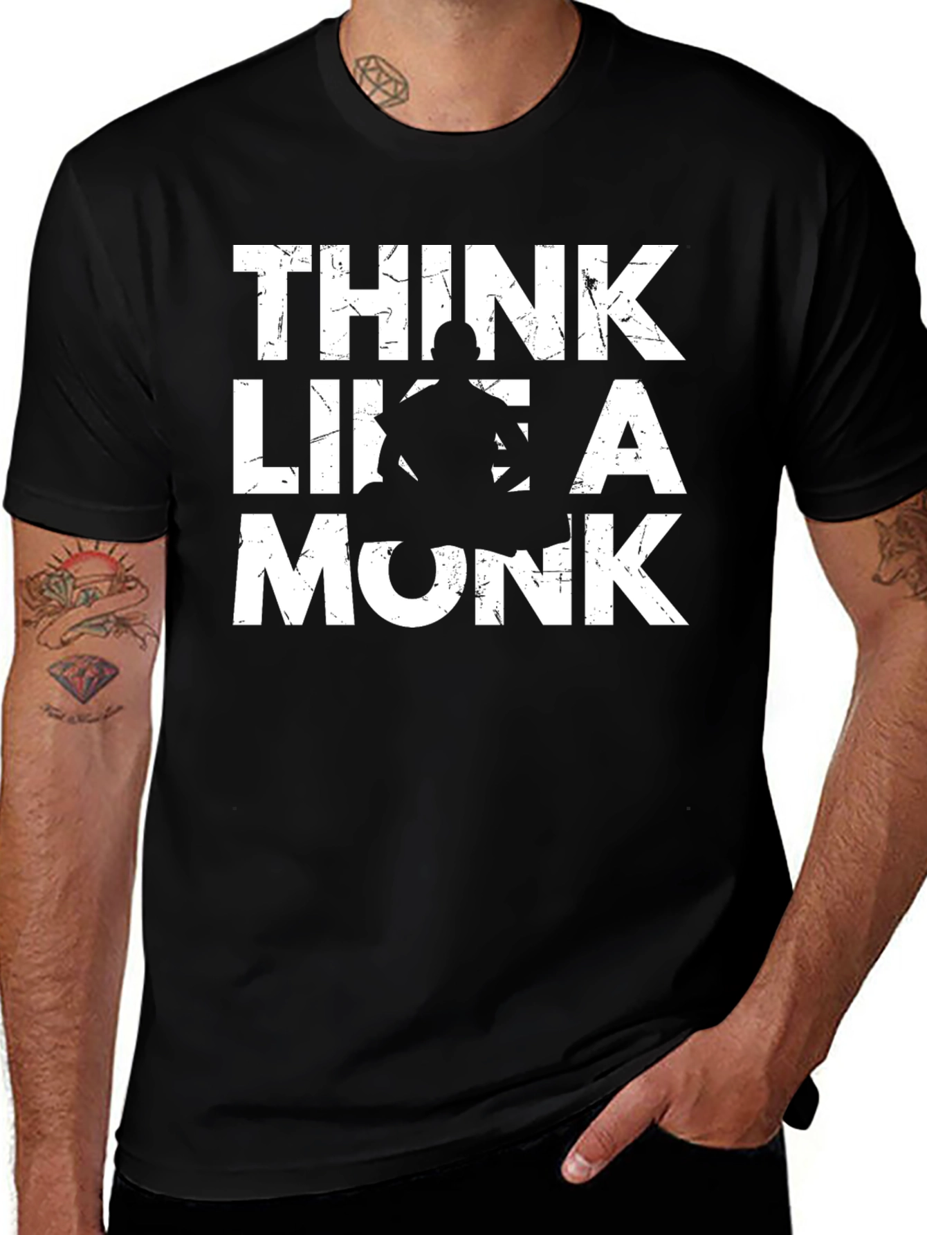Variant 19 of Think Like a Monk Graphic Tee - Men's Black T-Shirt