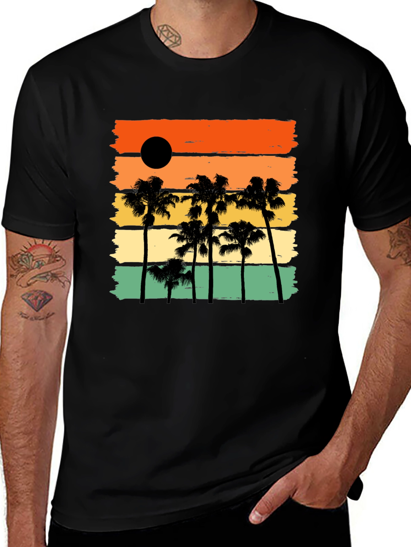 Variant 19 of Sunset Palm Tree Black Graphic T-Shirt
