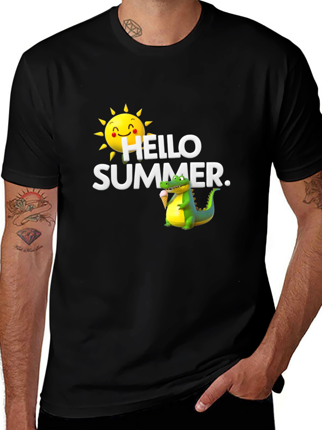 Hello Summer Graphic T-Shirt - Black
