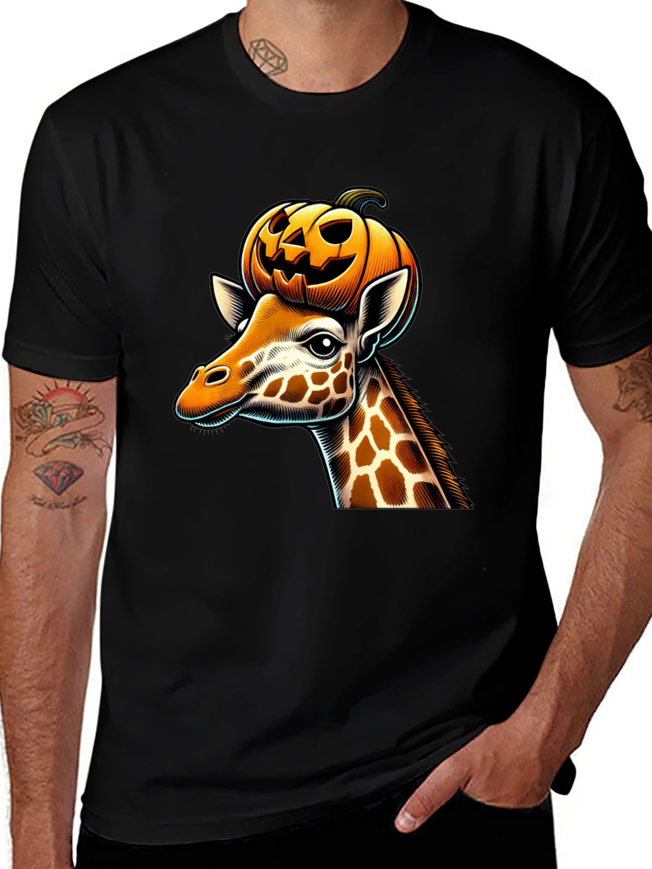 Variant 12 of Giraffe with Pumpkin Halloween T-Shirt