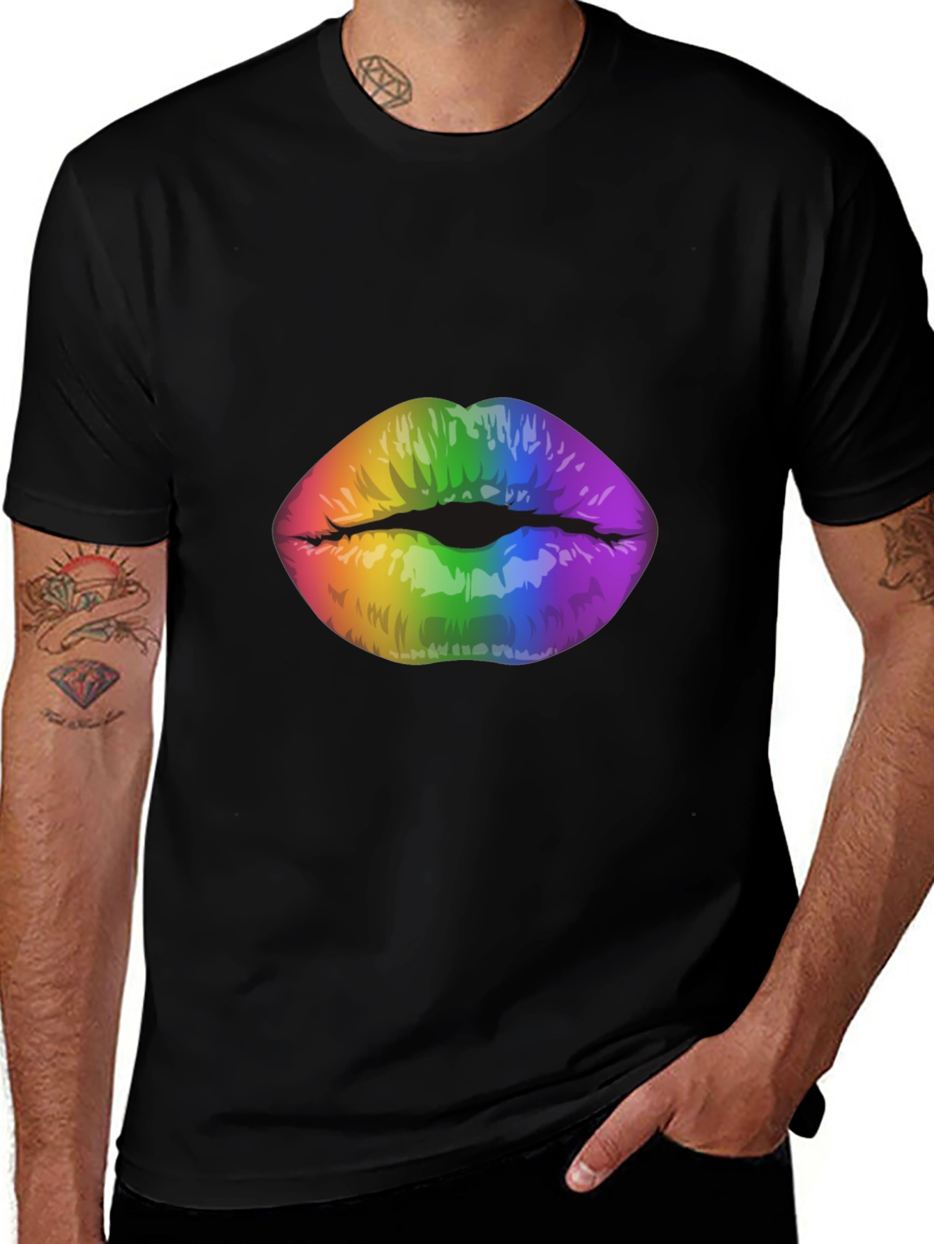 Variant 7 of Rainbow Lips Graphic Black T-Shirt