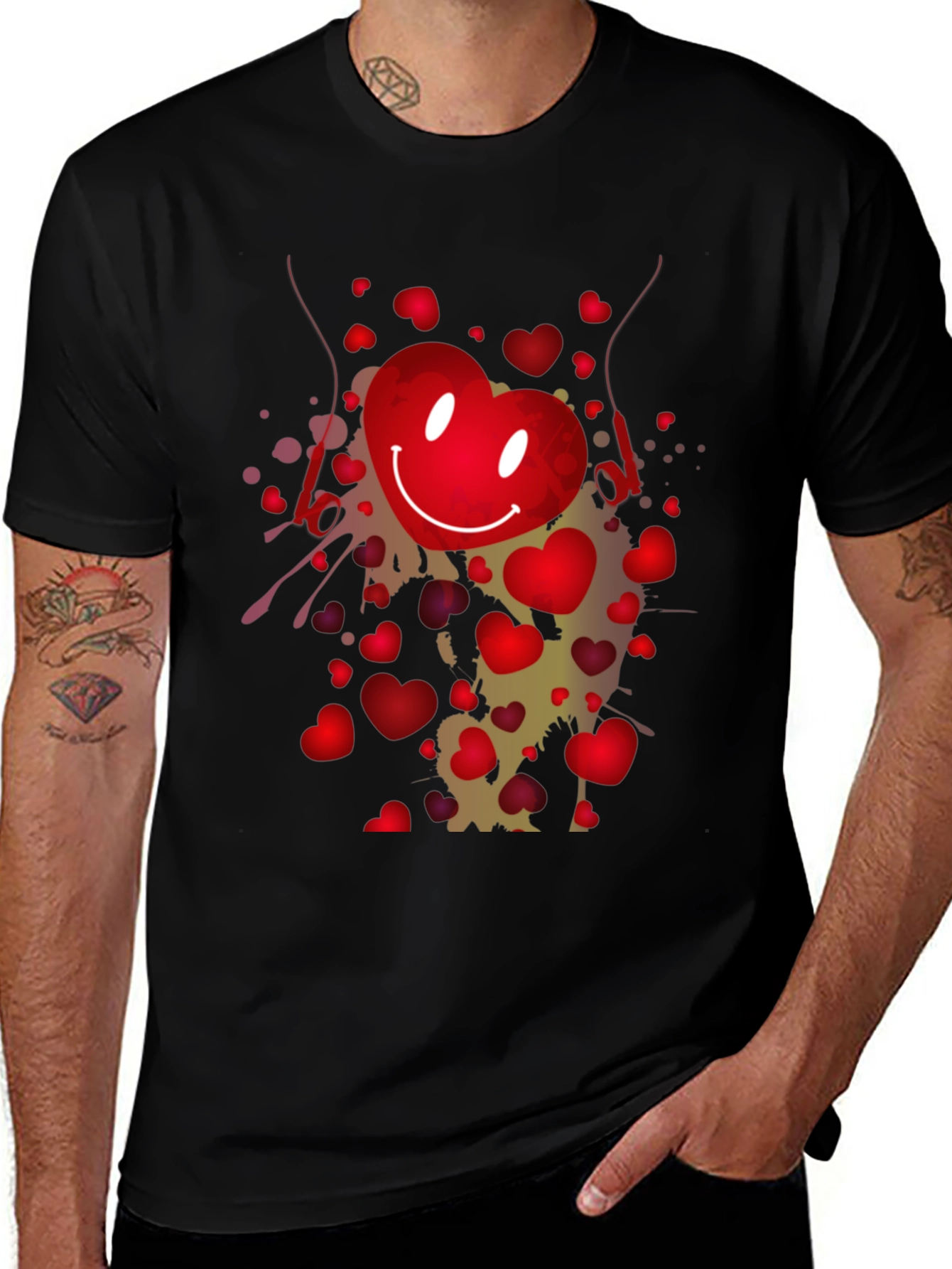 Variant 13 of Heart Smiley Graphic Black T-Shirt