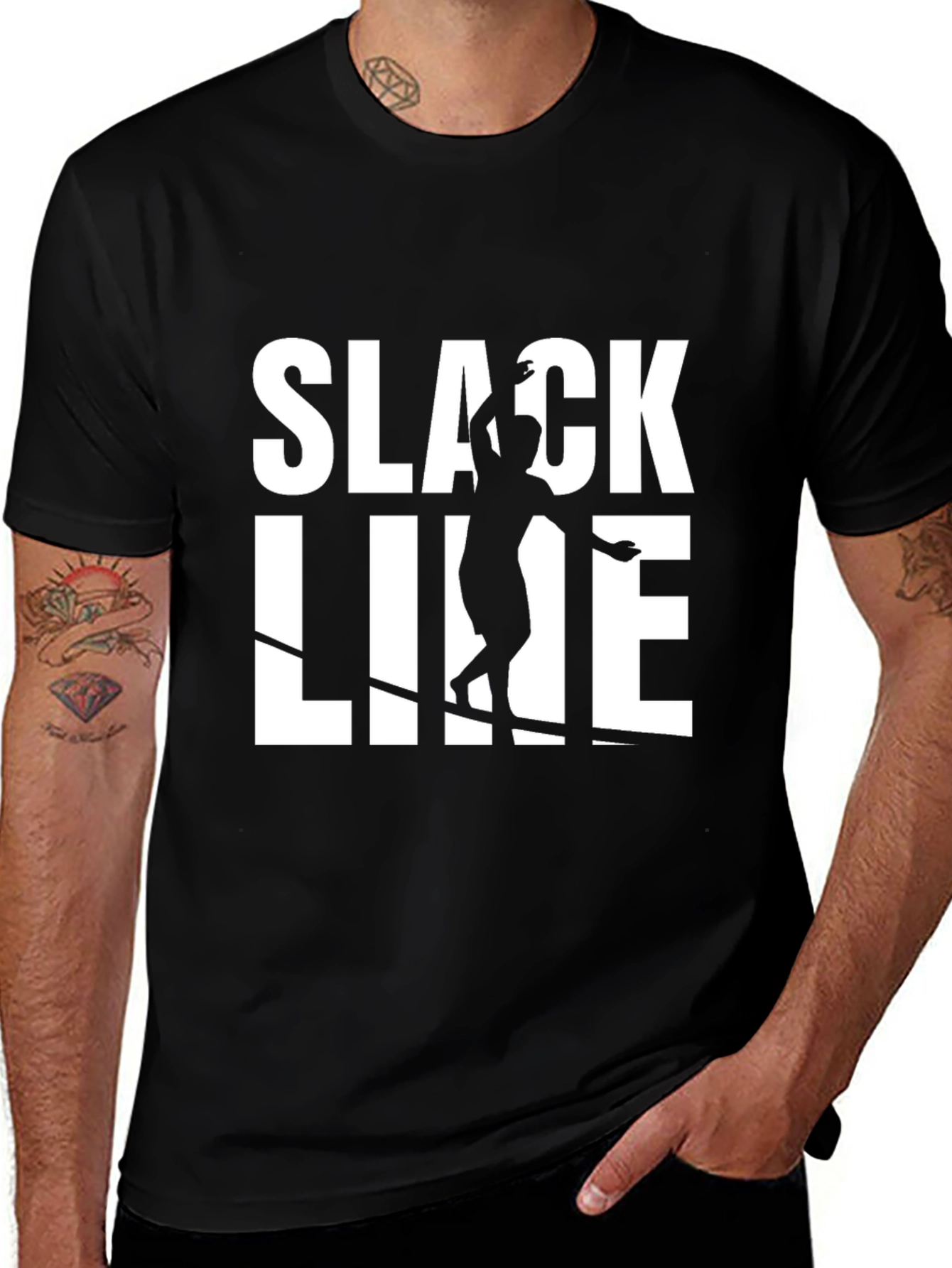 Variant 17 of Slackline Graphic T-Shirt - Black Cotton Blend Tee