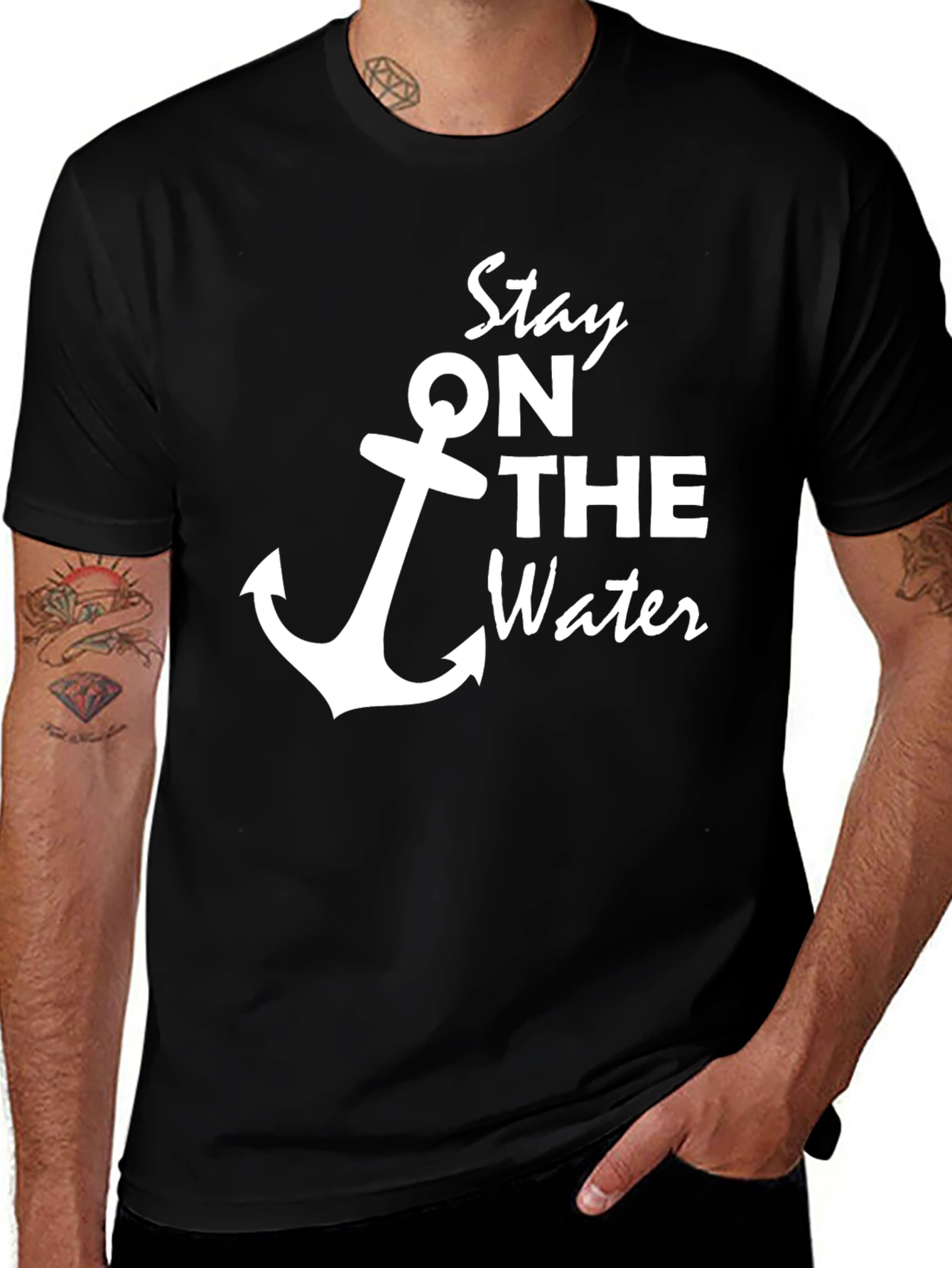 Nautical Anchor Stay On The Water Black T-Shirt