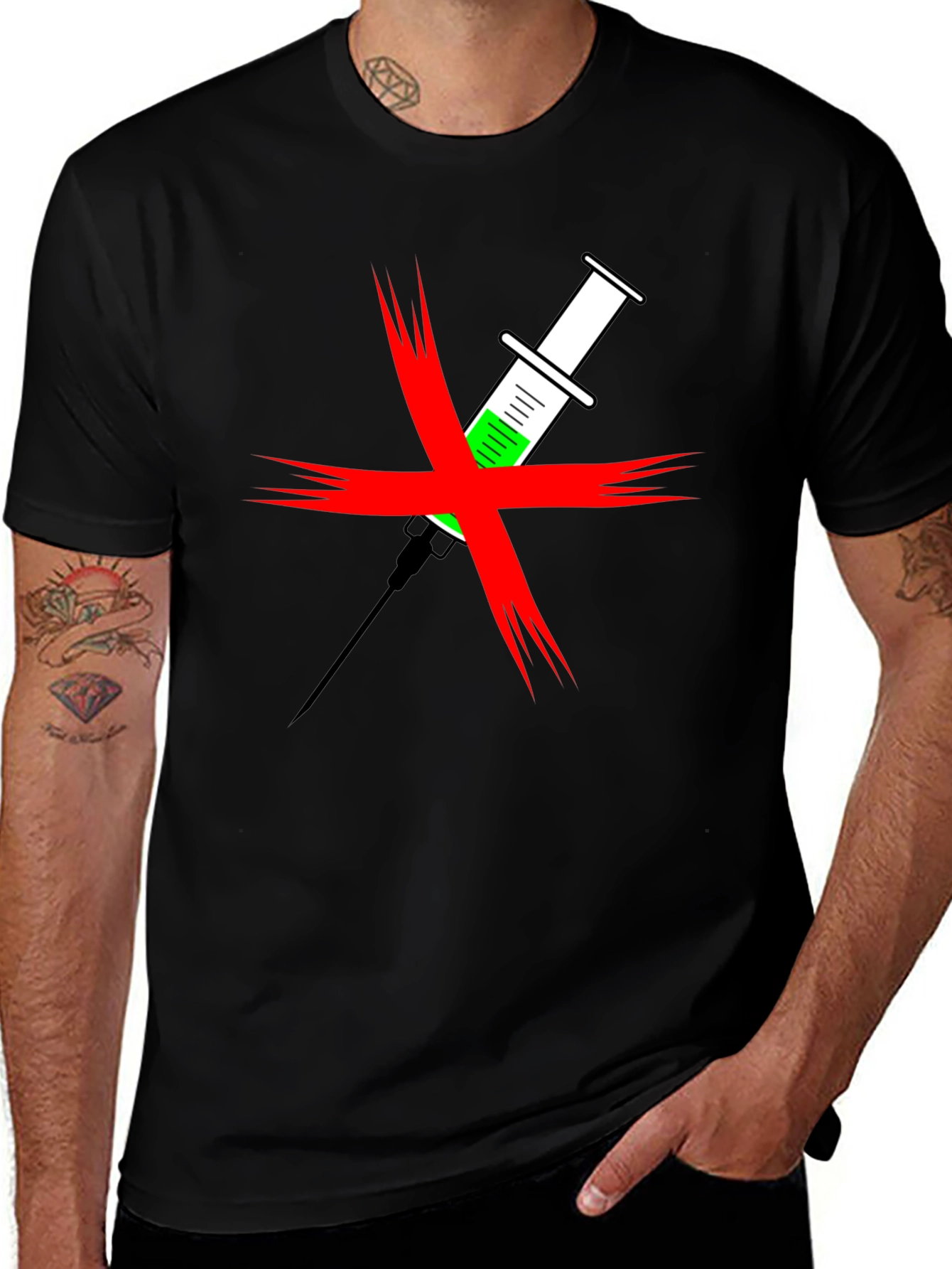 Variant 30 of Anti-Vaccine Graphic Tee - Black Cotton T-Shirt