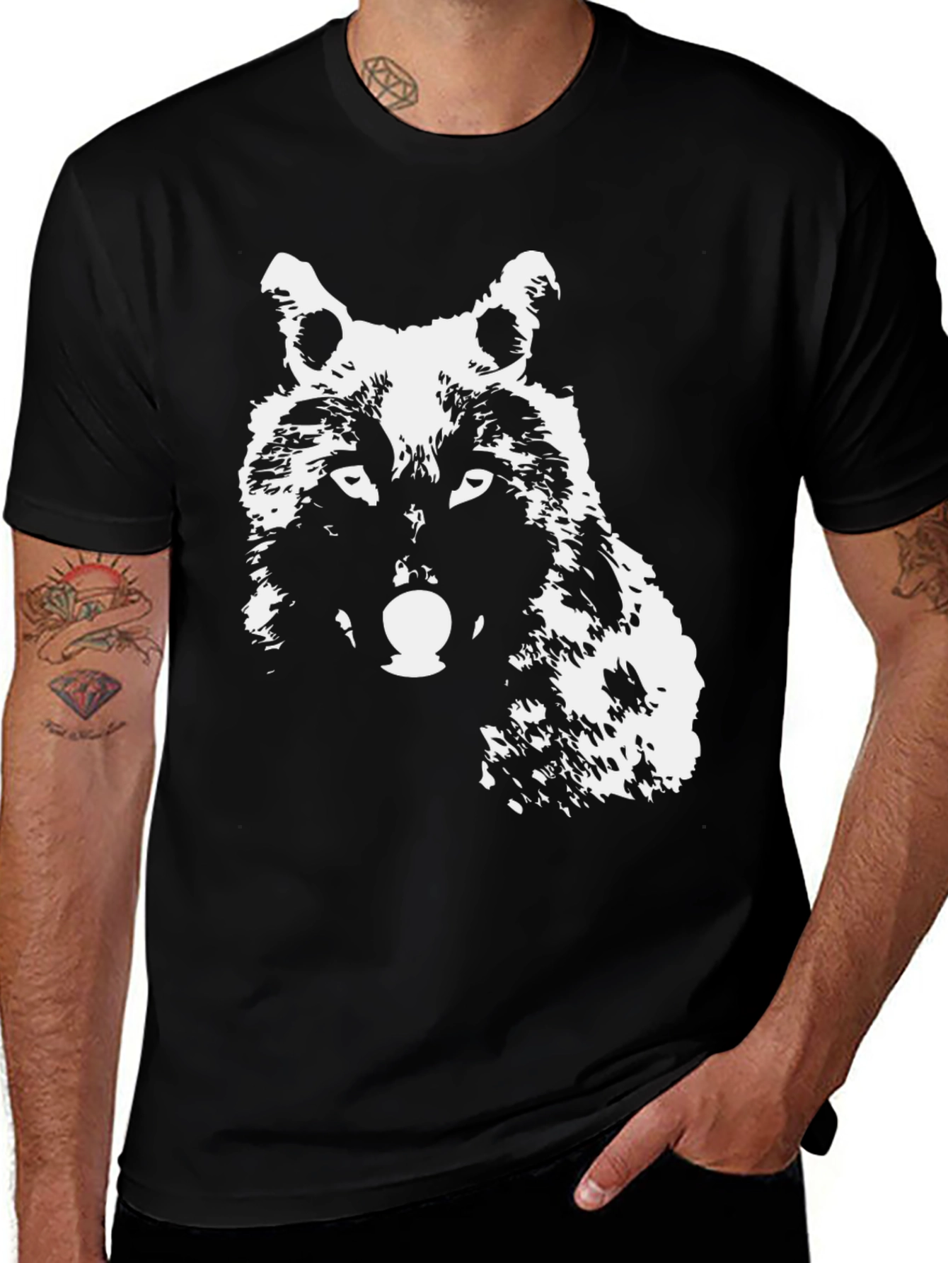 Variant 25 of Wolf Graphic T-Shirt - Black Crew Neck Tee