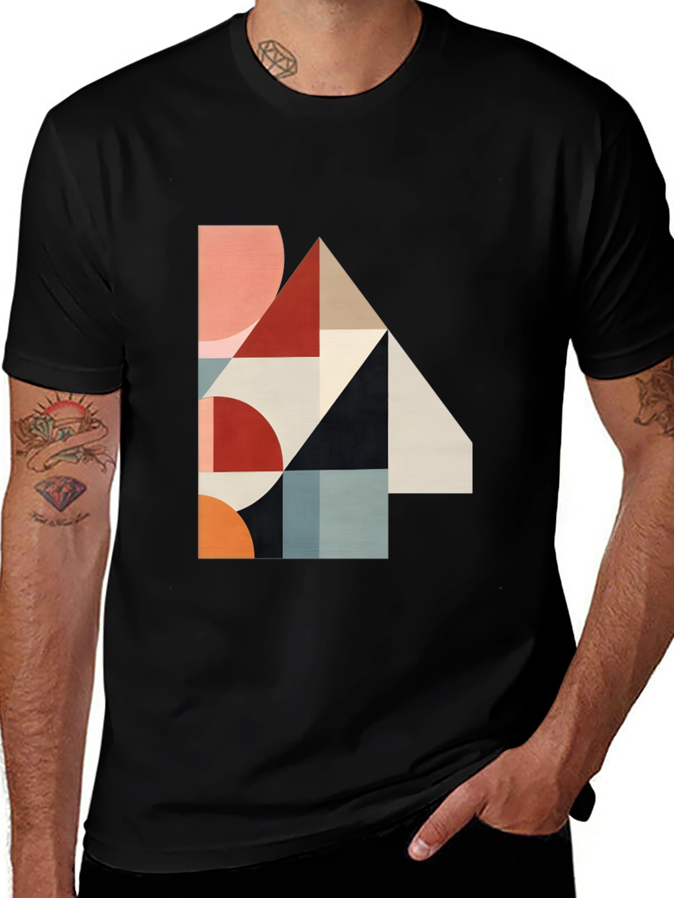 Variant 29 of Geometric Print Black T-Shirt