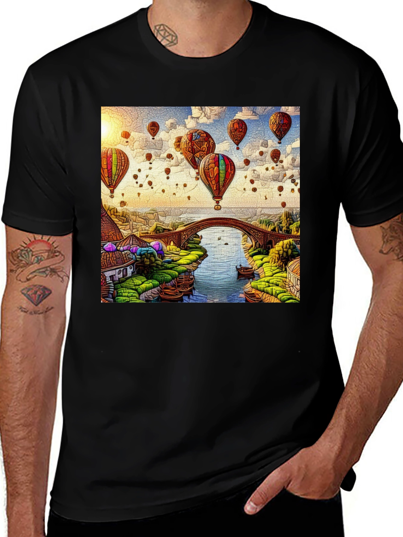 Variant 16 of Balloon Bridge Graphic Tee - Artistic Men's T-Shirt