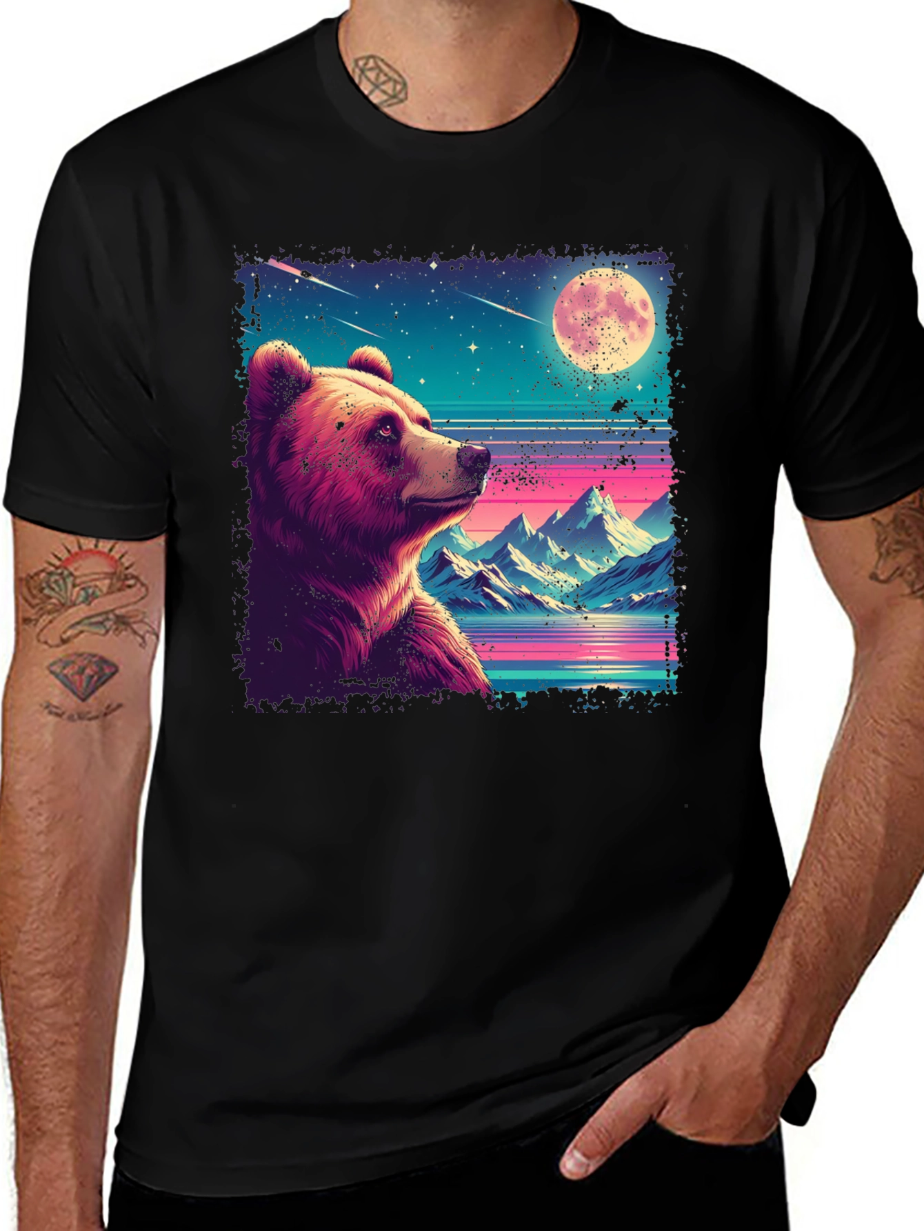 Variant 16 of Bear & Moon Graphic Tee - Nature Inspired Design