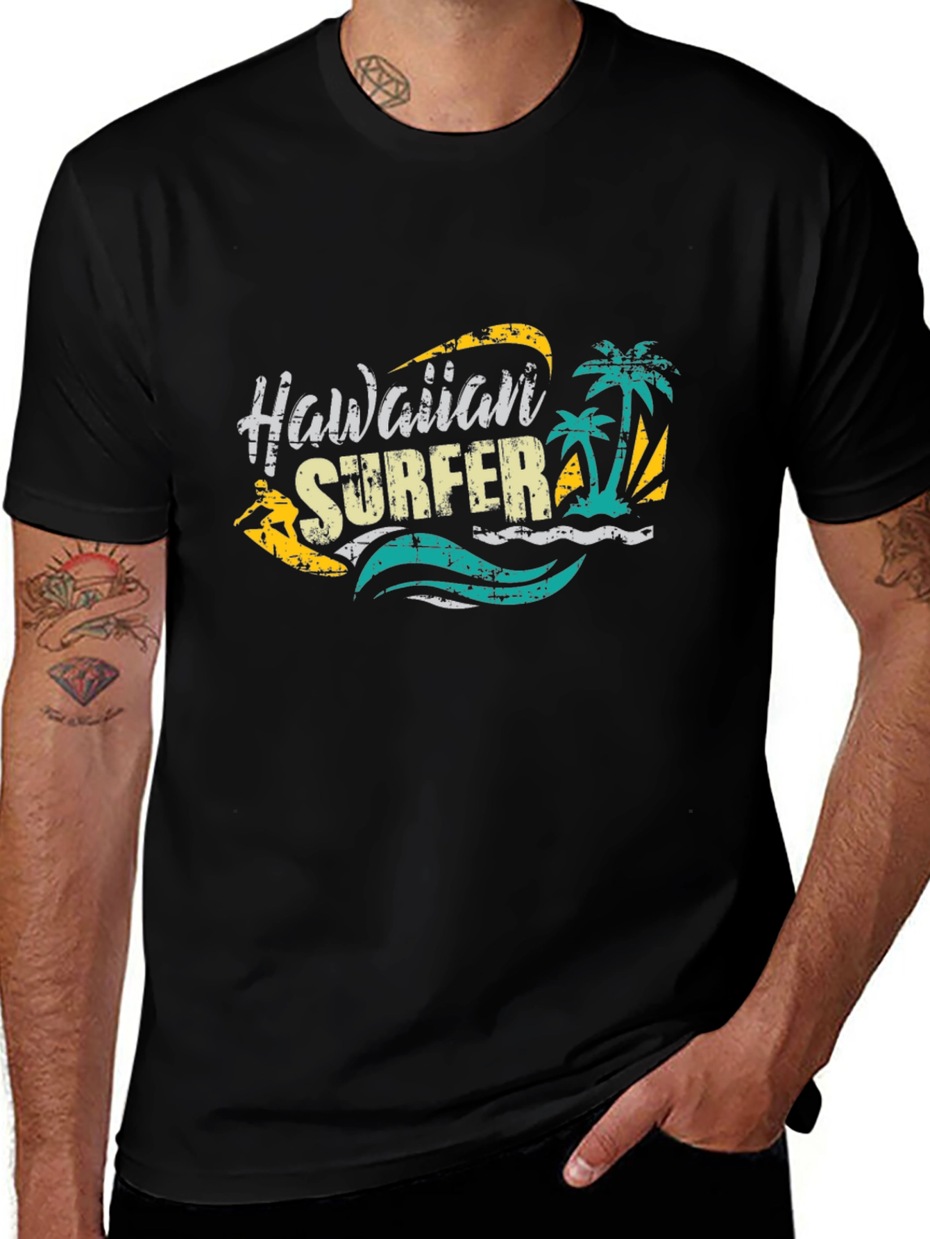 Variant 24 of Hawaiian Surfer Graphic Black T-Shirt